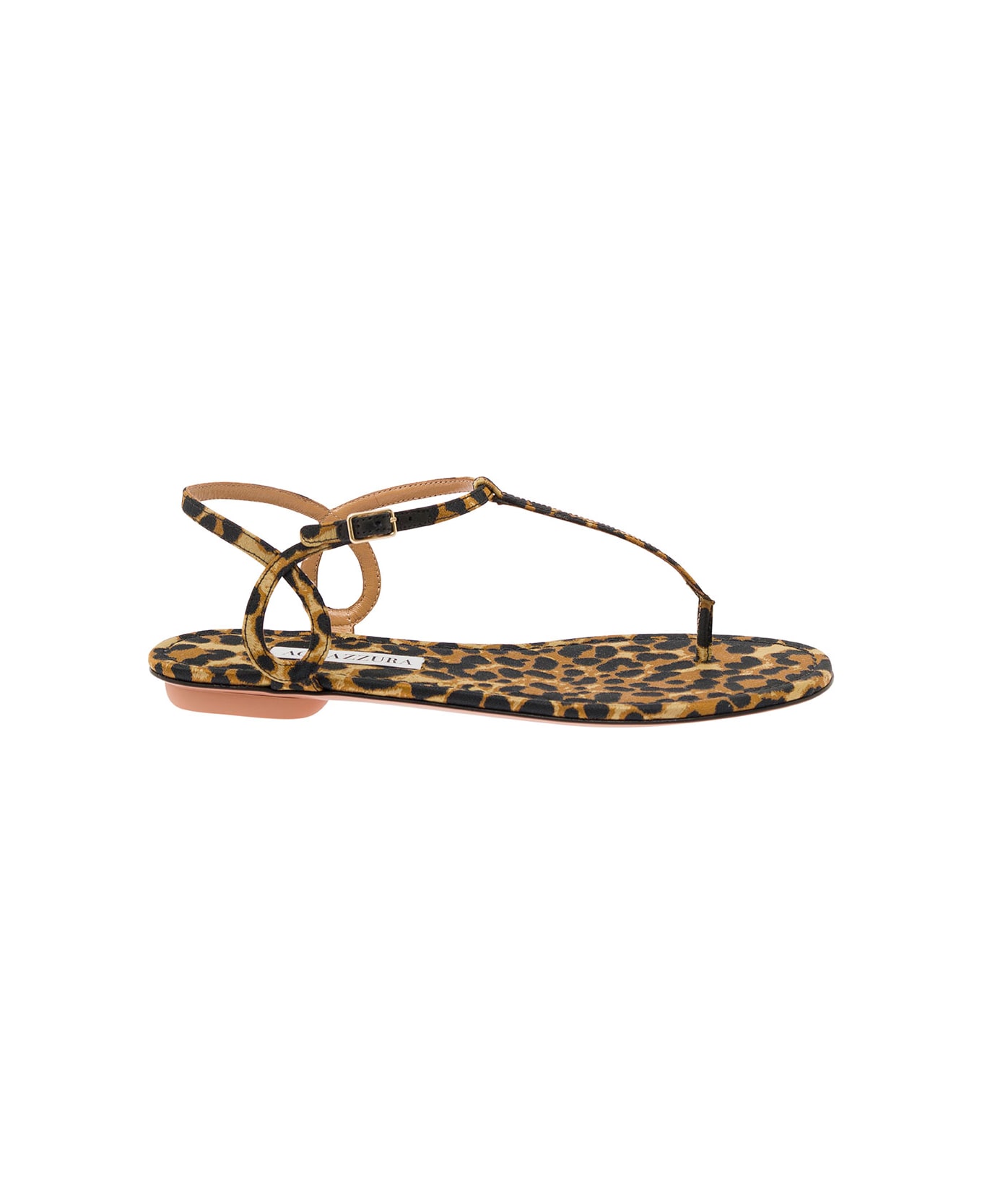 Aquazzura Leopard-printed Flat Thongs Sandals In Leather Blend Woman - Beige サンダル