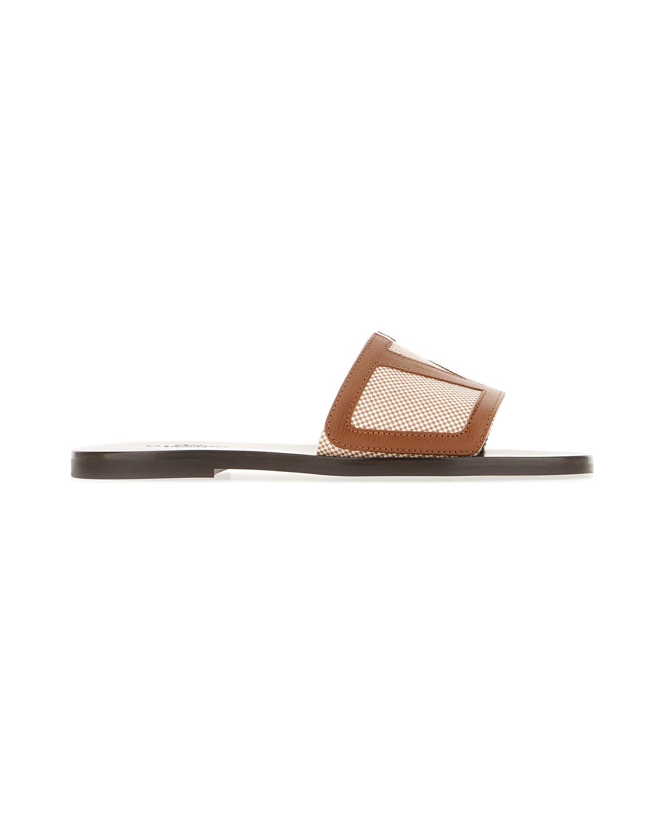 Valentino Garavani Dark Brown Leather And Fabric Viva Superstar Slippers - MARRONE BEIGE