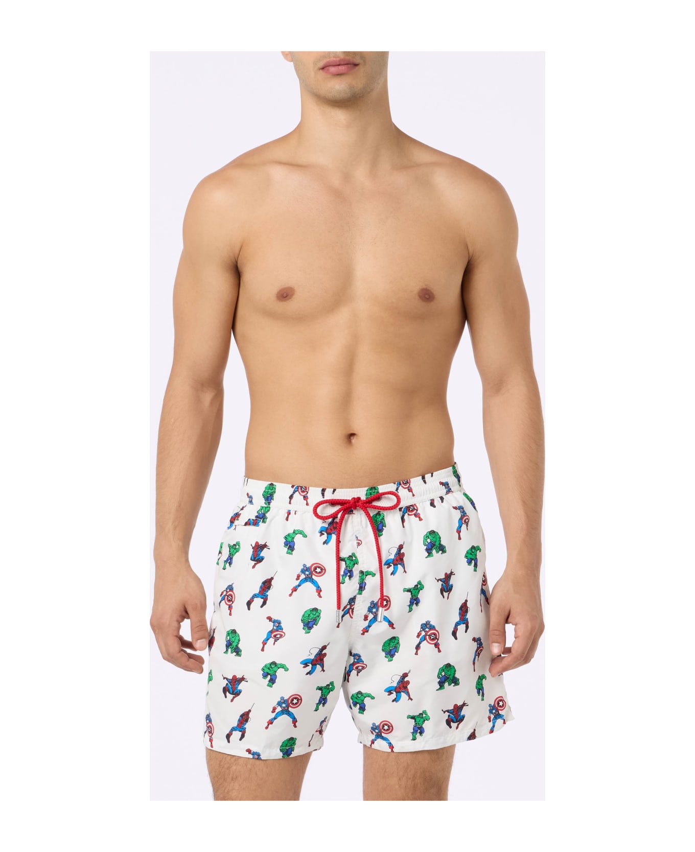 MC2 Saint Barth Man Lightweight Fabric Swim-shorts Lighting Micro Fantasy With Marvel Super Heroes Print | Marvel Special Edition - WHITE