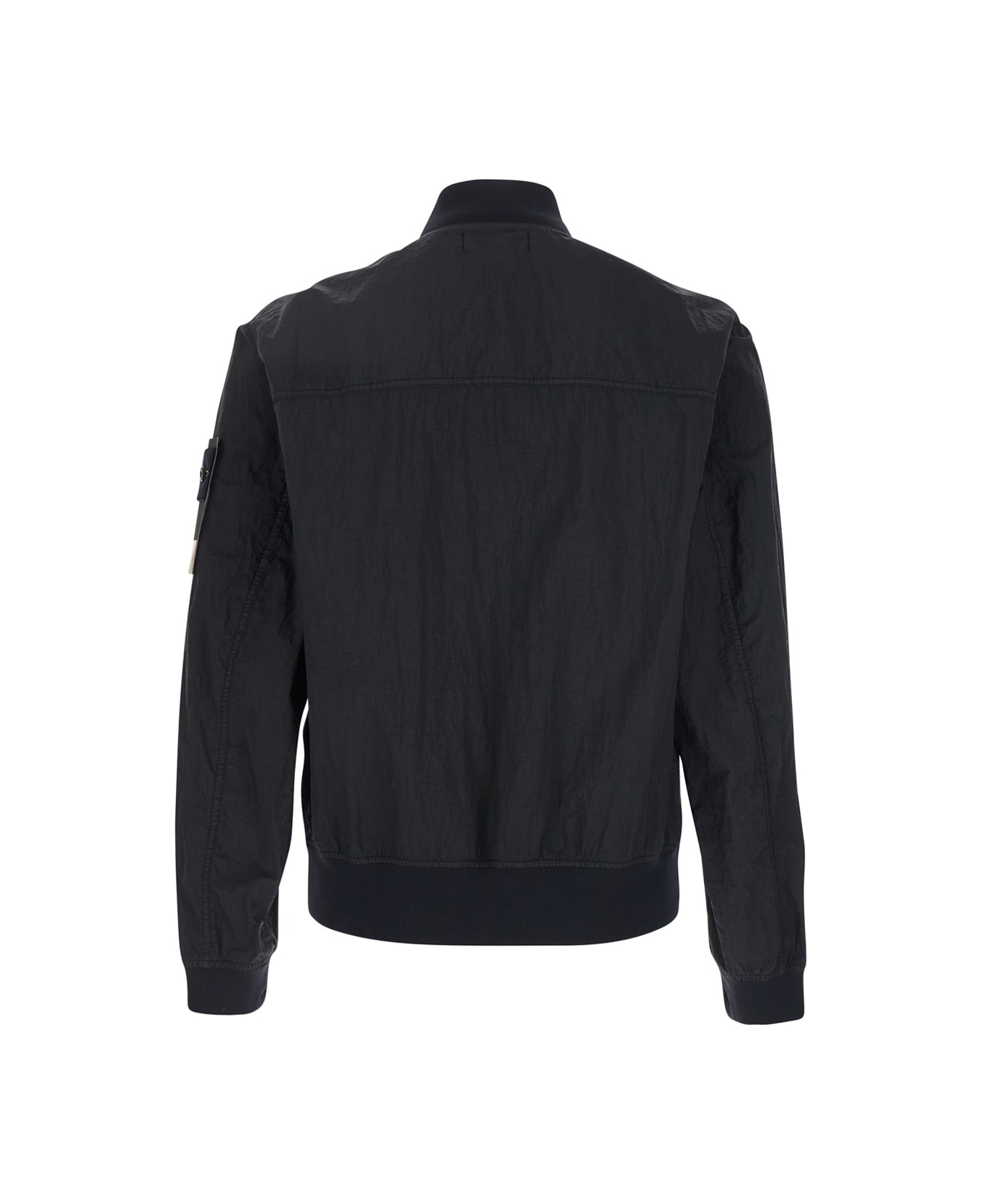 Black Bomber Jacket With Front Zip Closure And Logo Patch On The Sleeve In Tech Fabric Man - Thumbnail 3