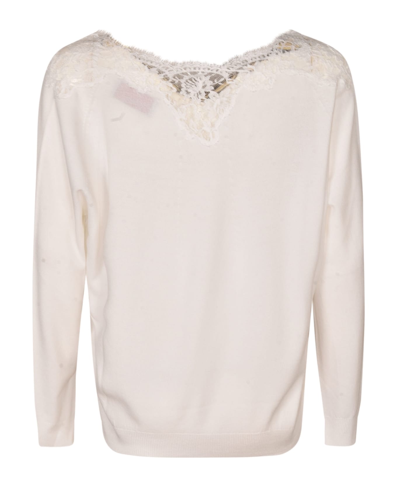 Ermanno Scervino Lace Paneled Ribbed Sweatshirt - White