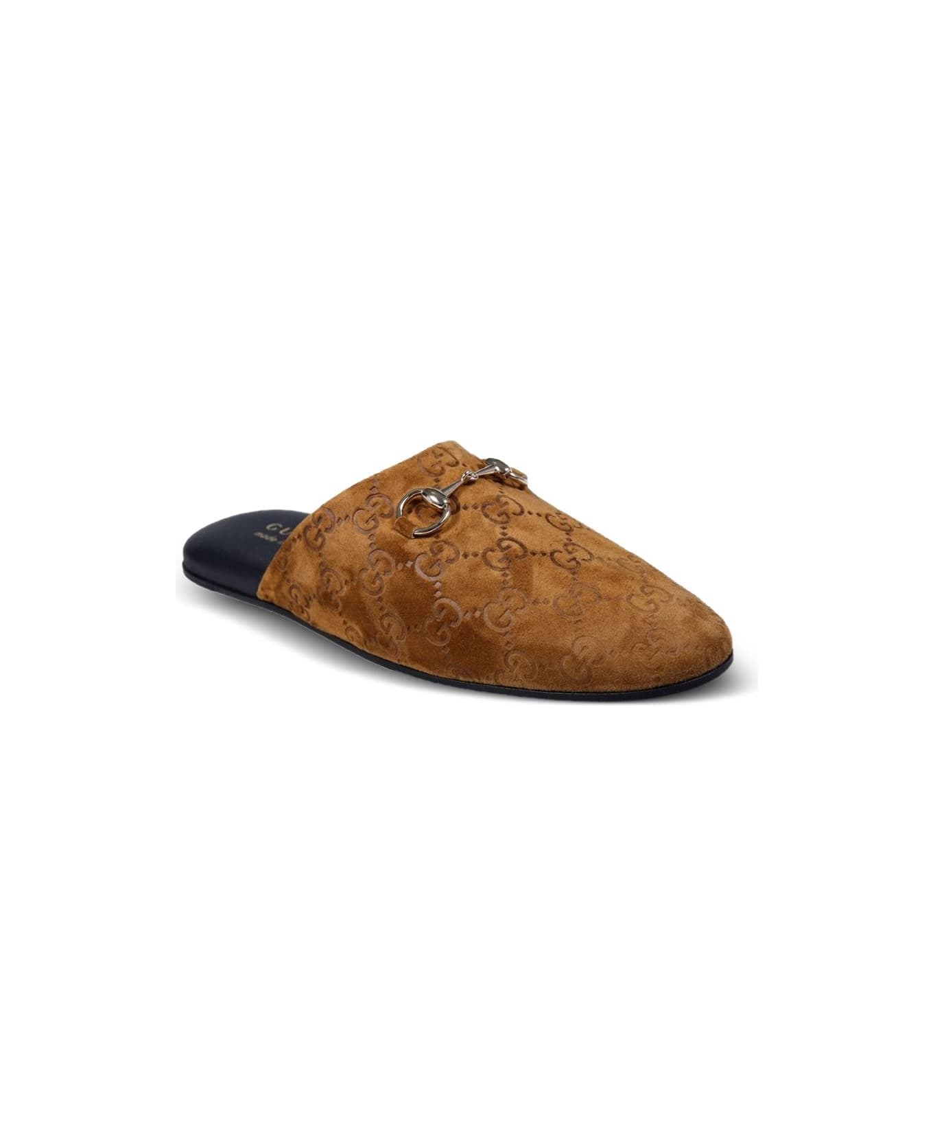 Gucci Gg Leather Slippers - Brown