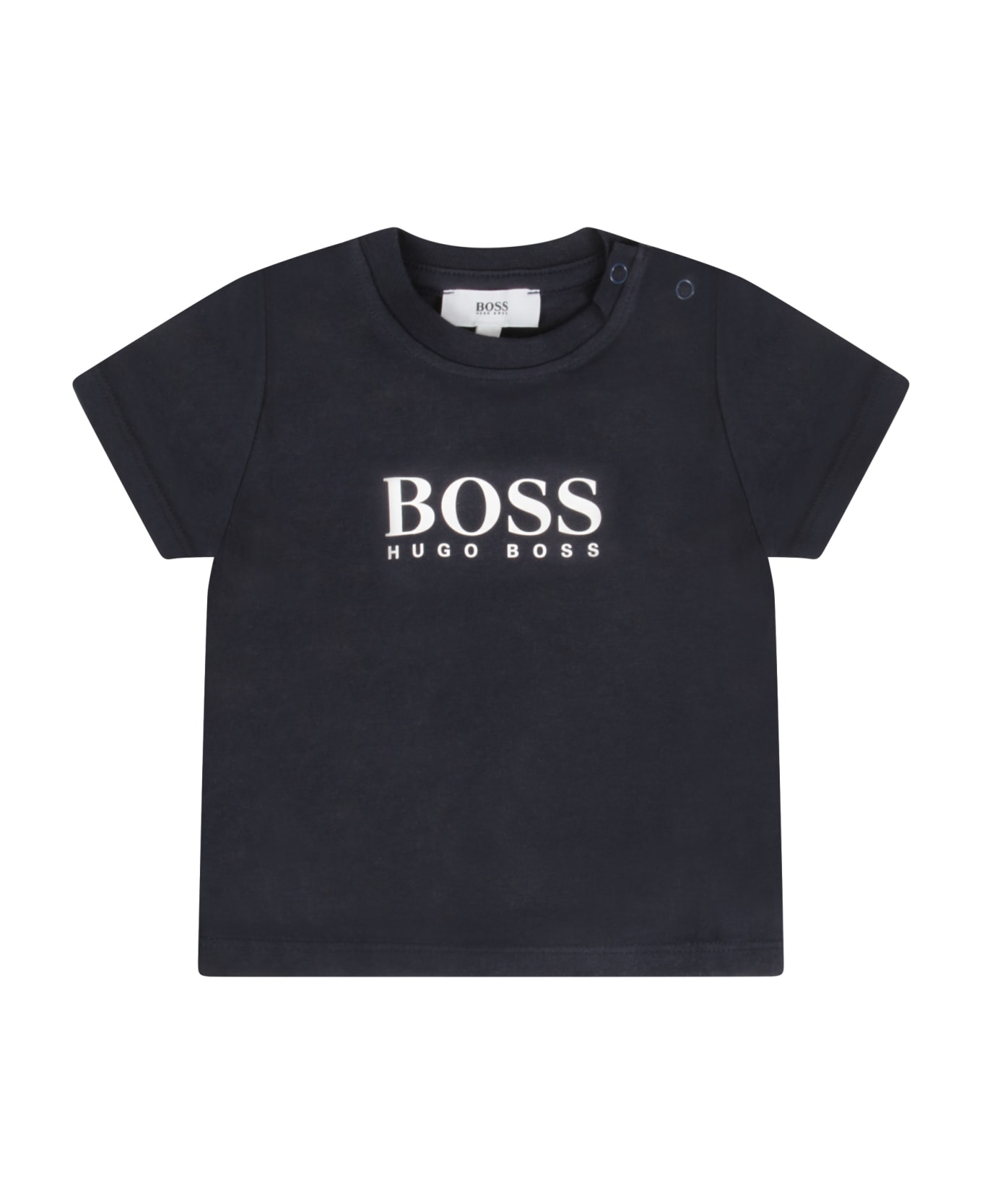 Hugo Boss Blue T-shirt For Baby Boy With Logo - Blue Tシャツ＆ポロシャツ