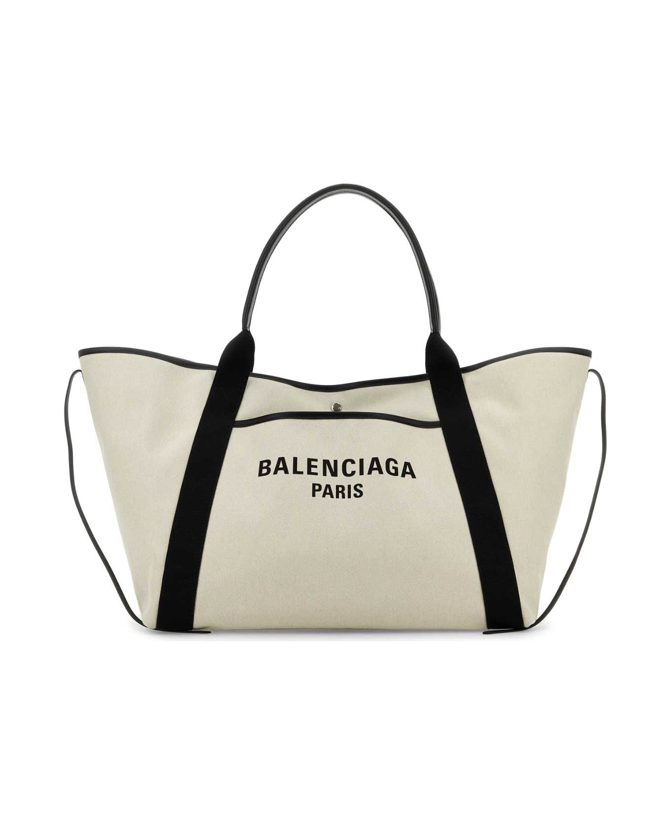 Balenciaga Sand Canvas Large Biarritz Shopping Bag - NATURALBLACK