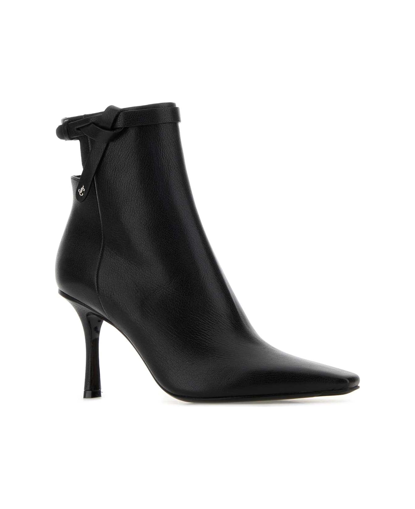 Jimmy Choo Black Leather Camie 85 Ankle Boots - BLACK