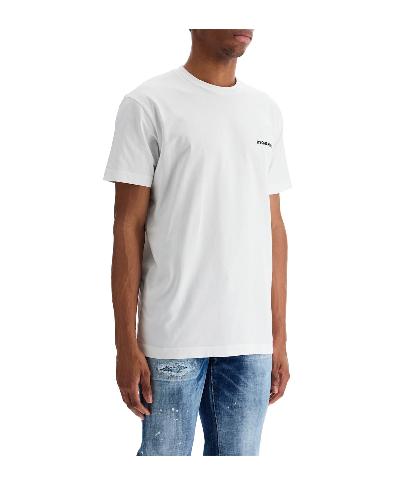 Dsquared2 Men's White Cotton T-shirt With Embroidered Logo - WHITE (White)