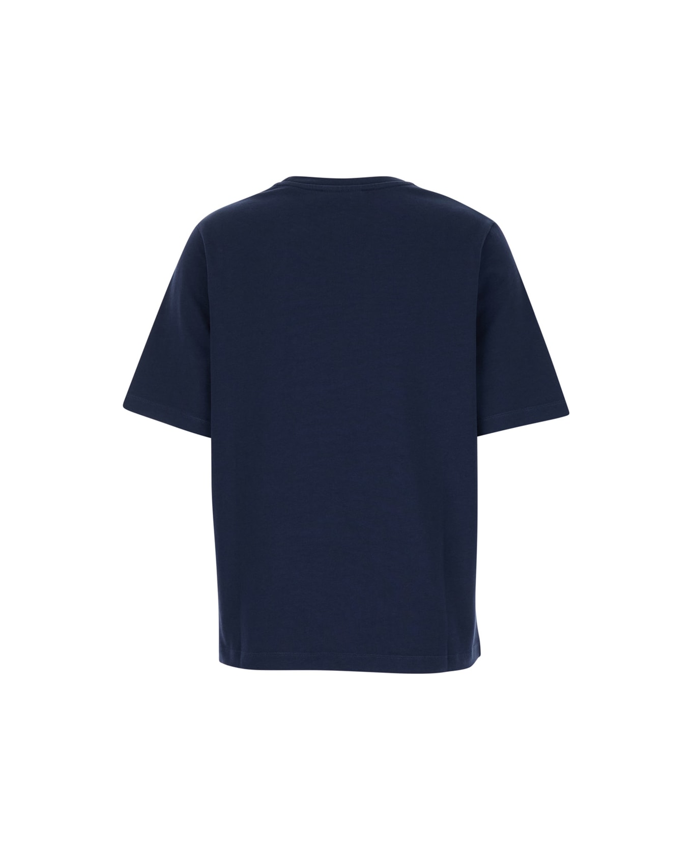 Maison Kitsuné Blue Crewneck T-shirt With Fox Head Logo Patch On The Front In Cotton Woman - Blu