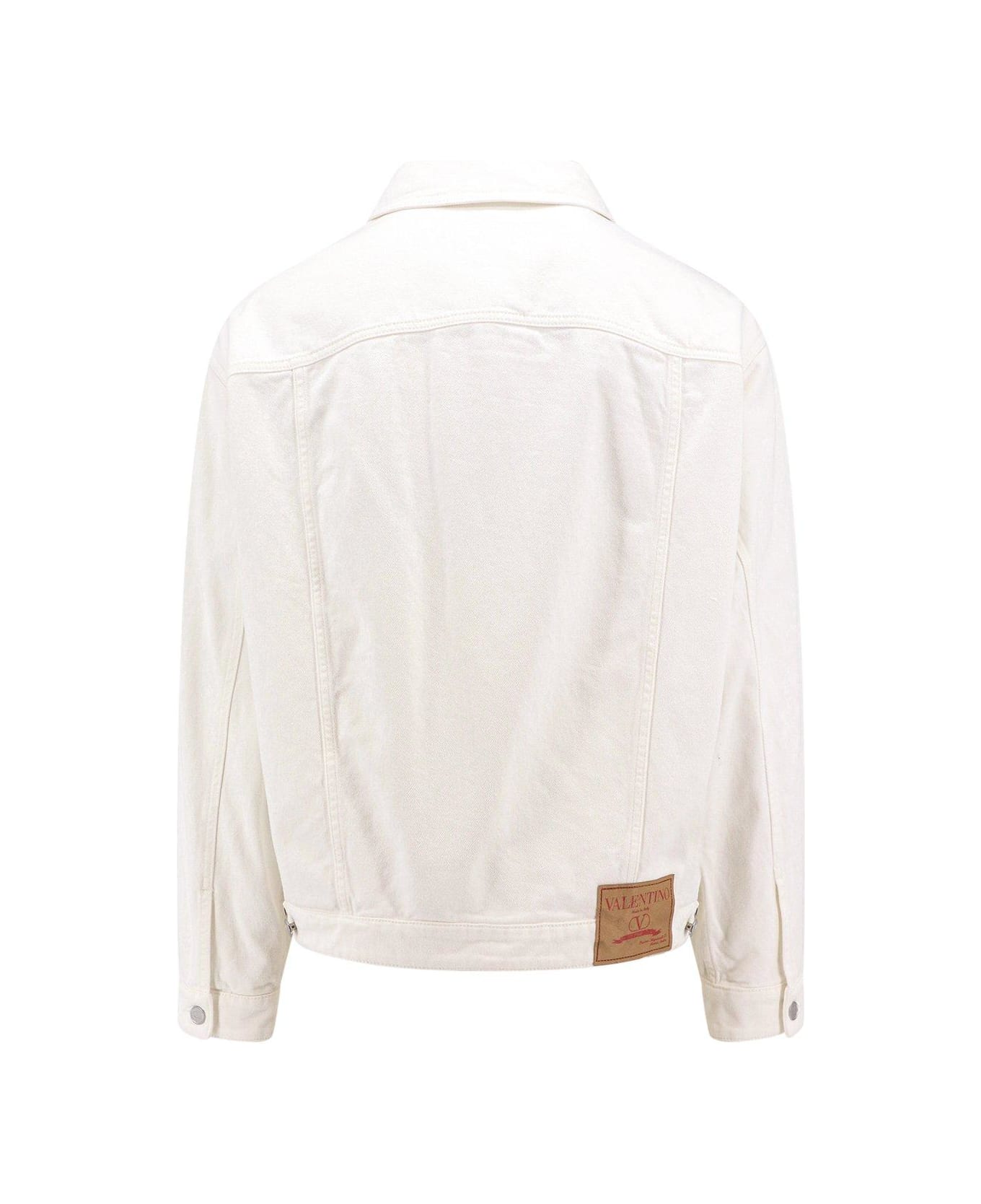 Valentino Buttoned Logo Plaque Denim Jacket - White