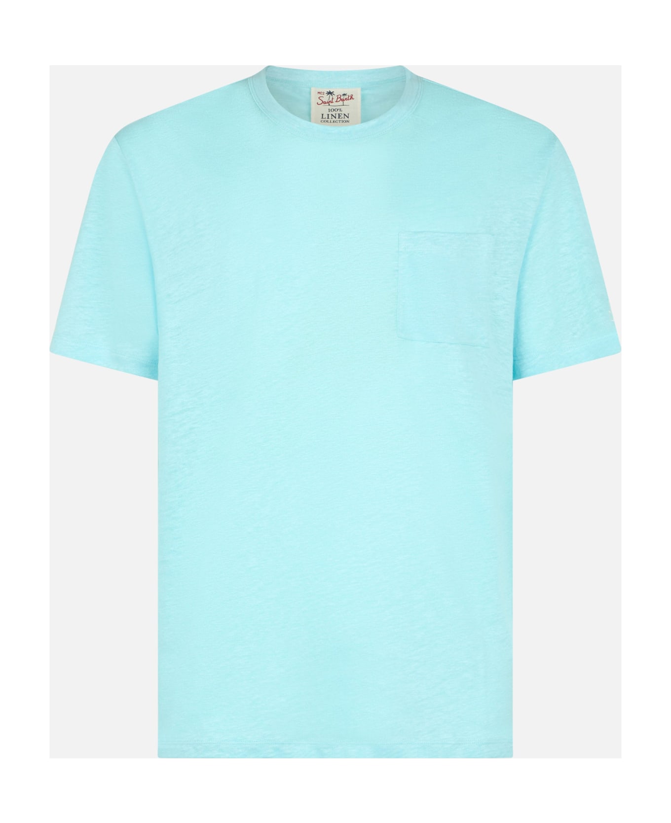 MC2 Saint Barth Man Water Green Linen Jersey T-shirt Ecstasea With Pocket - GREEN