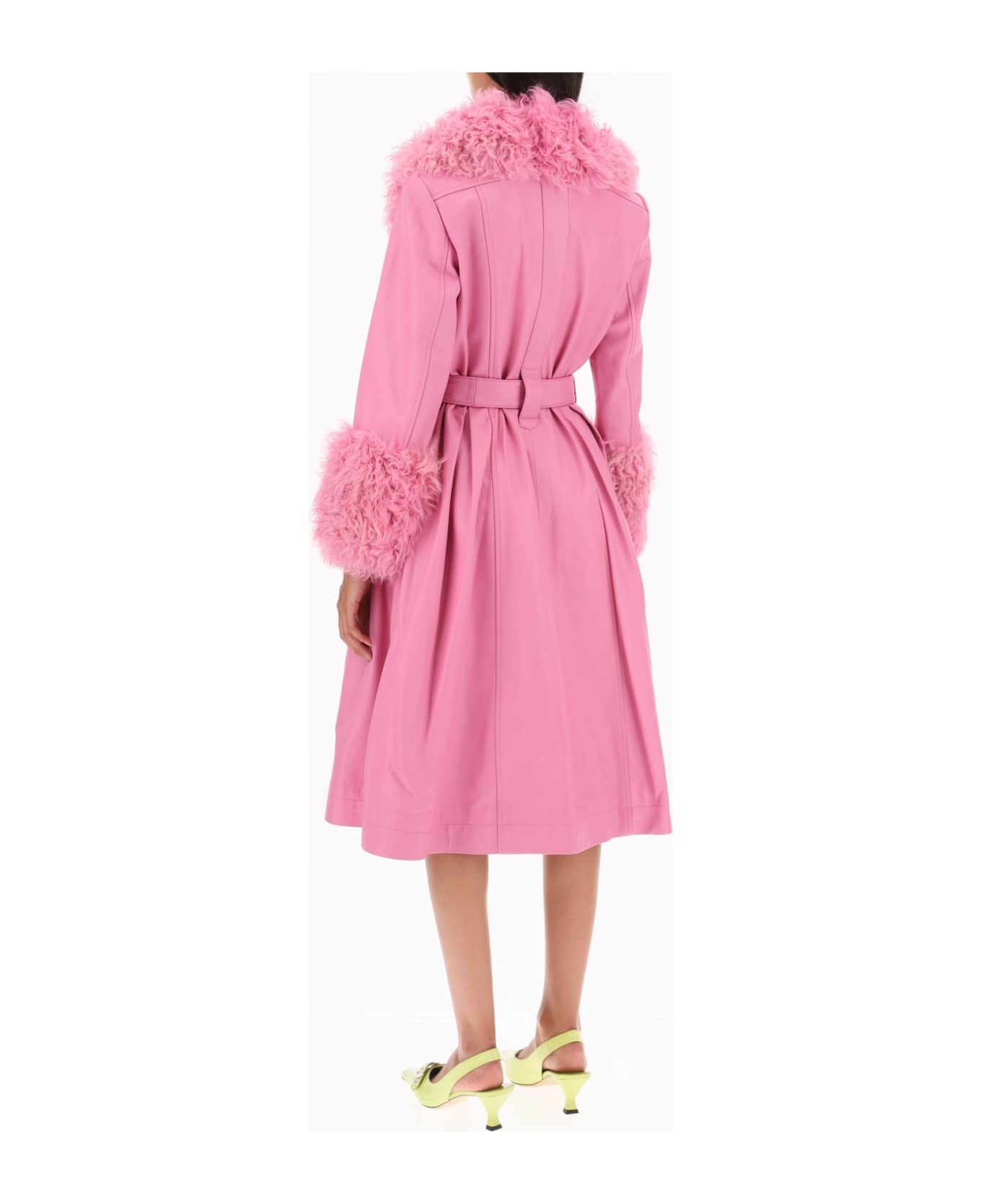 Saks Potts Foxy Leather And Shearling Long Coat - FUCHSIA PINK (Pink)