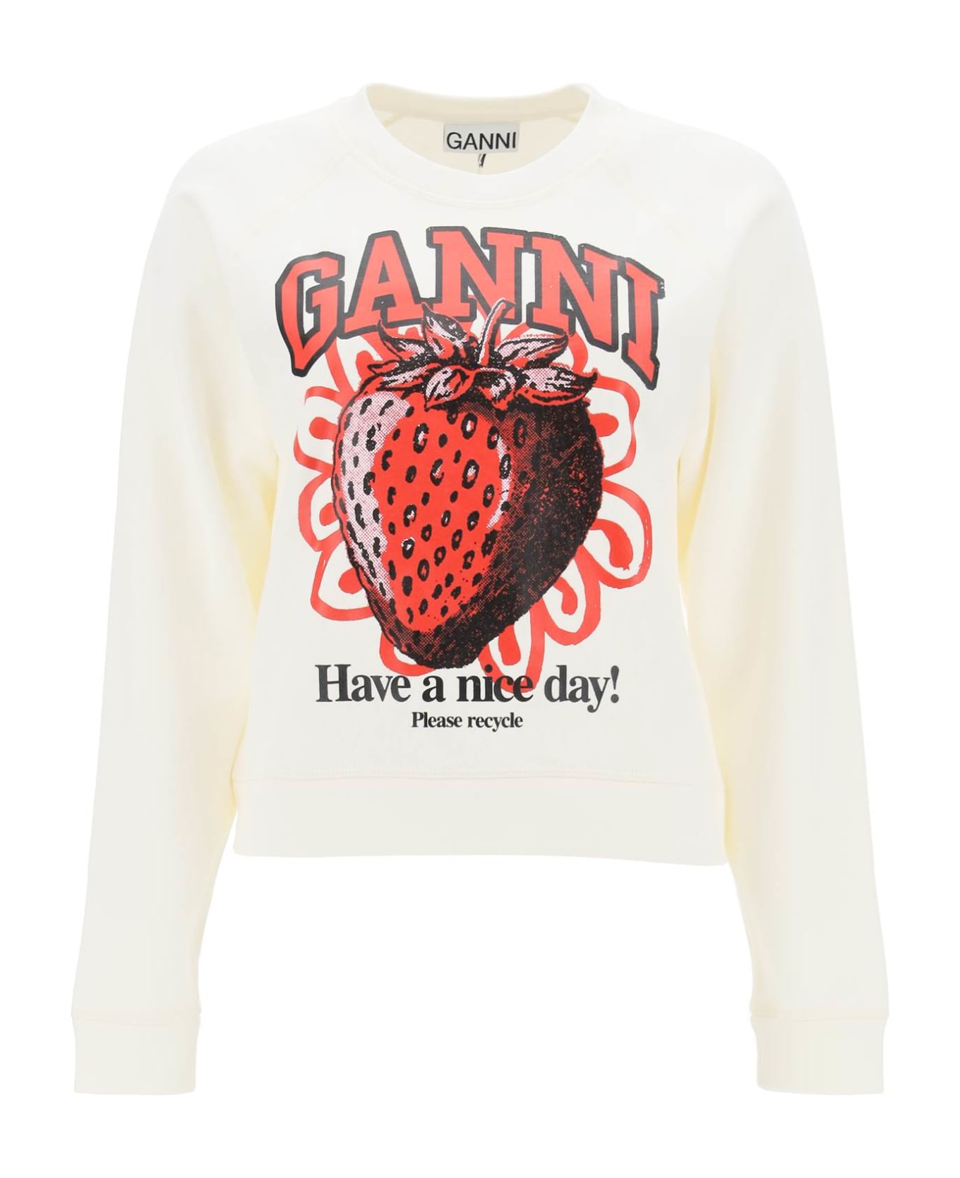 Ganni Isoli Raglan Strawberry Sweatshirt - VANILLA ICE (White)