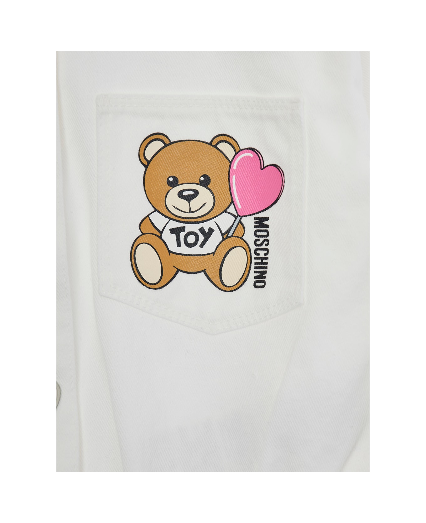 Moschino White Jacket With Teddy Bear Print On The Front In Cotton Girl - White