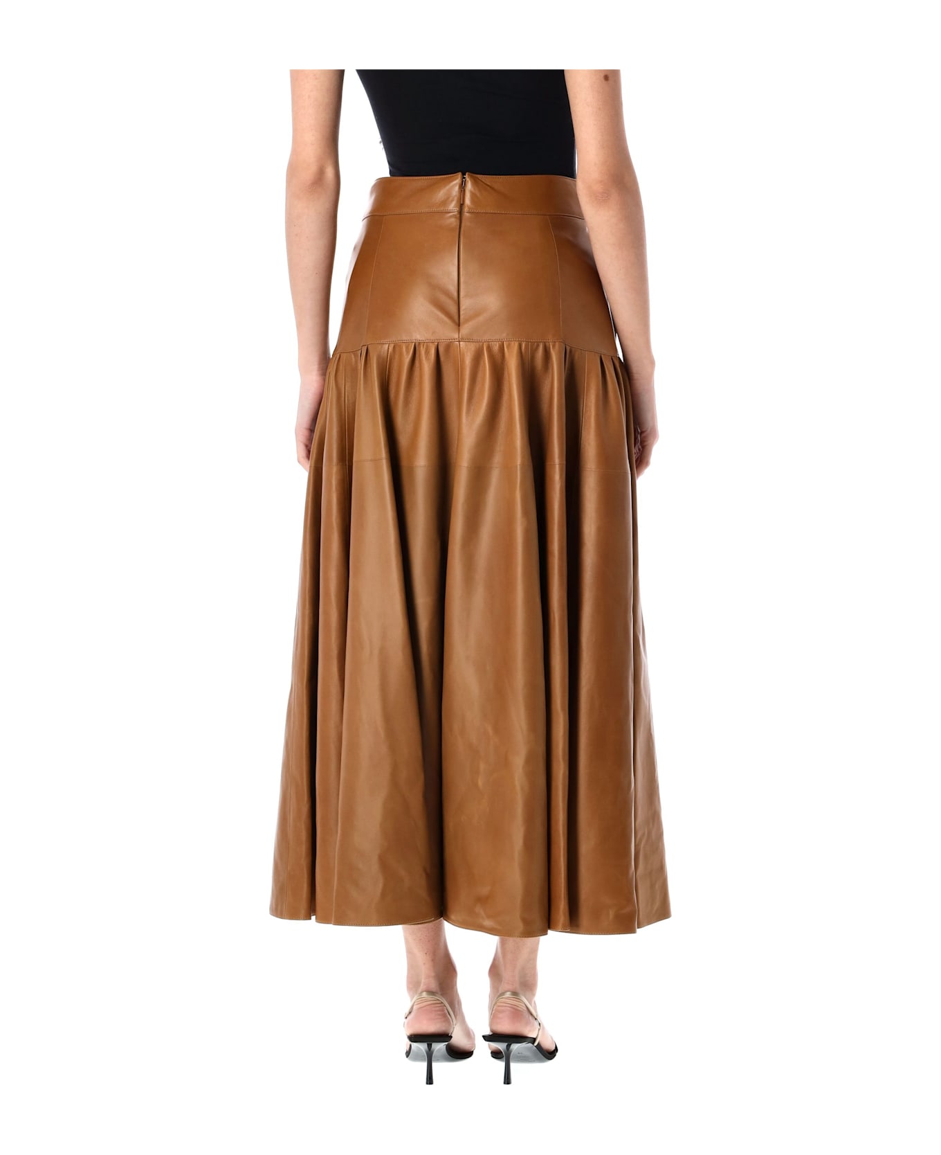 Saint Laurent Long Lambskin Skirt - MARRON