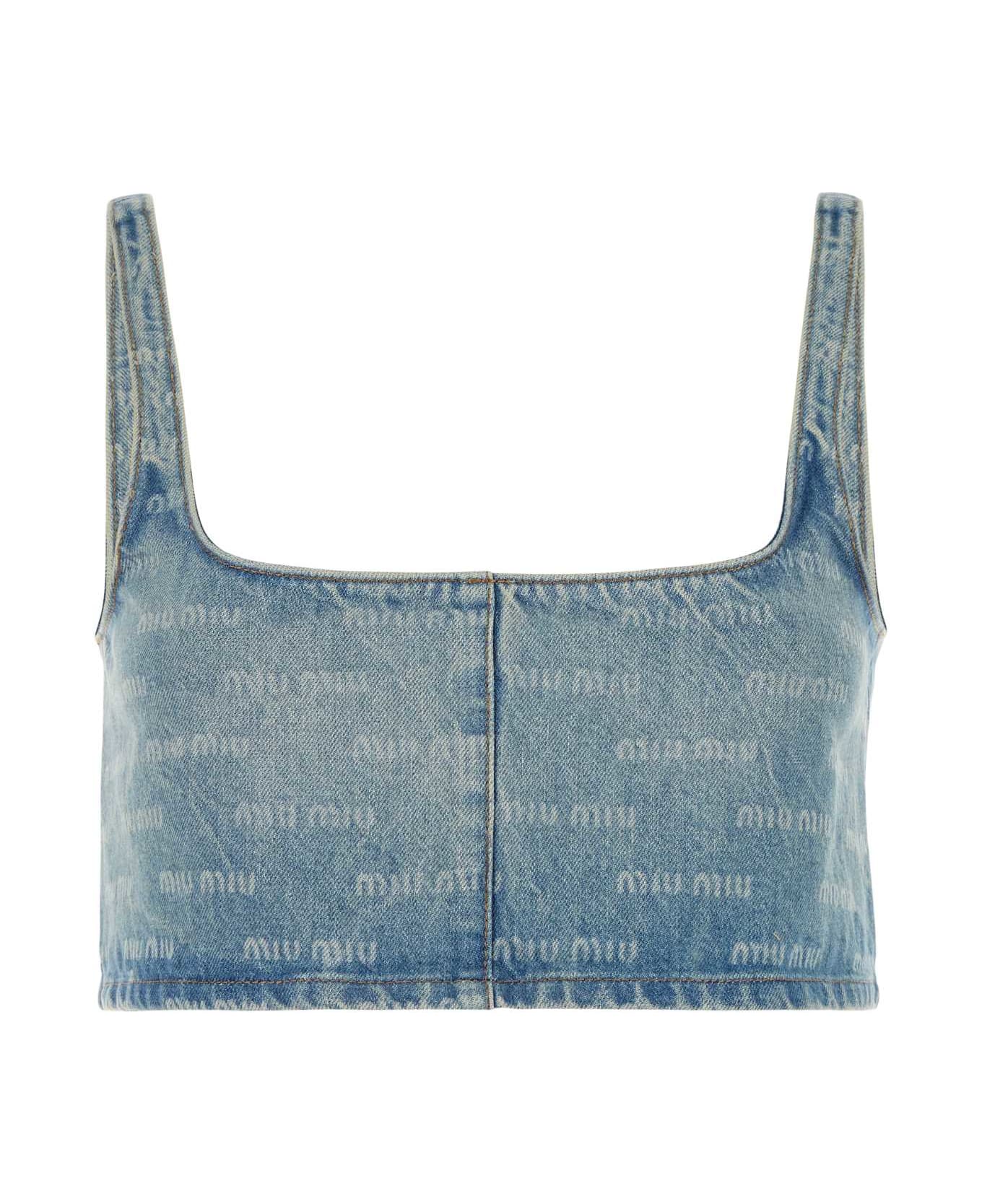 Miu Miu Printed Denim Crop-top - AZZURRO