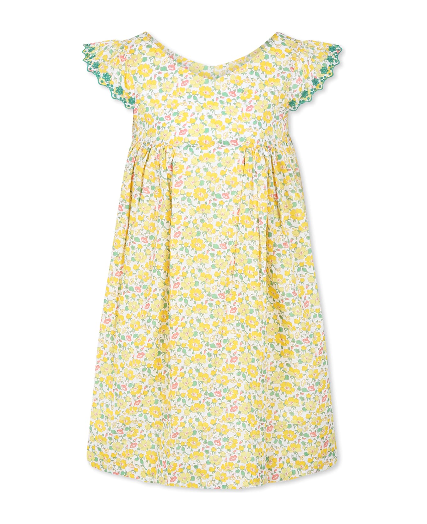 Bonpoint Yellow Dress For Girl With Floral Print - Yellow