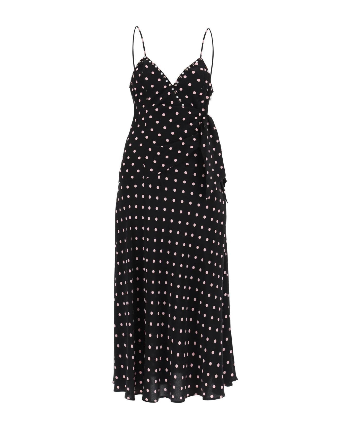 Alessandra Rich Polka Dot Slip Dress With Studs And Rhinestones - BLACK PINK (Black)