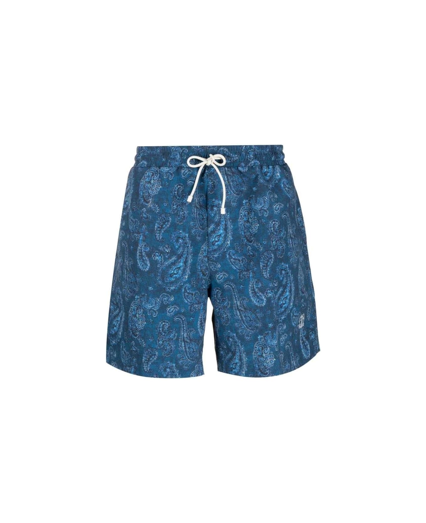 Brunello Cucinelli Drawstring Swim Shorts - BLUE/WHITE