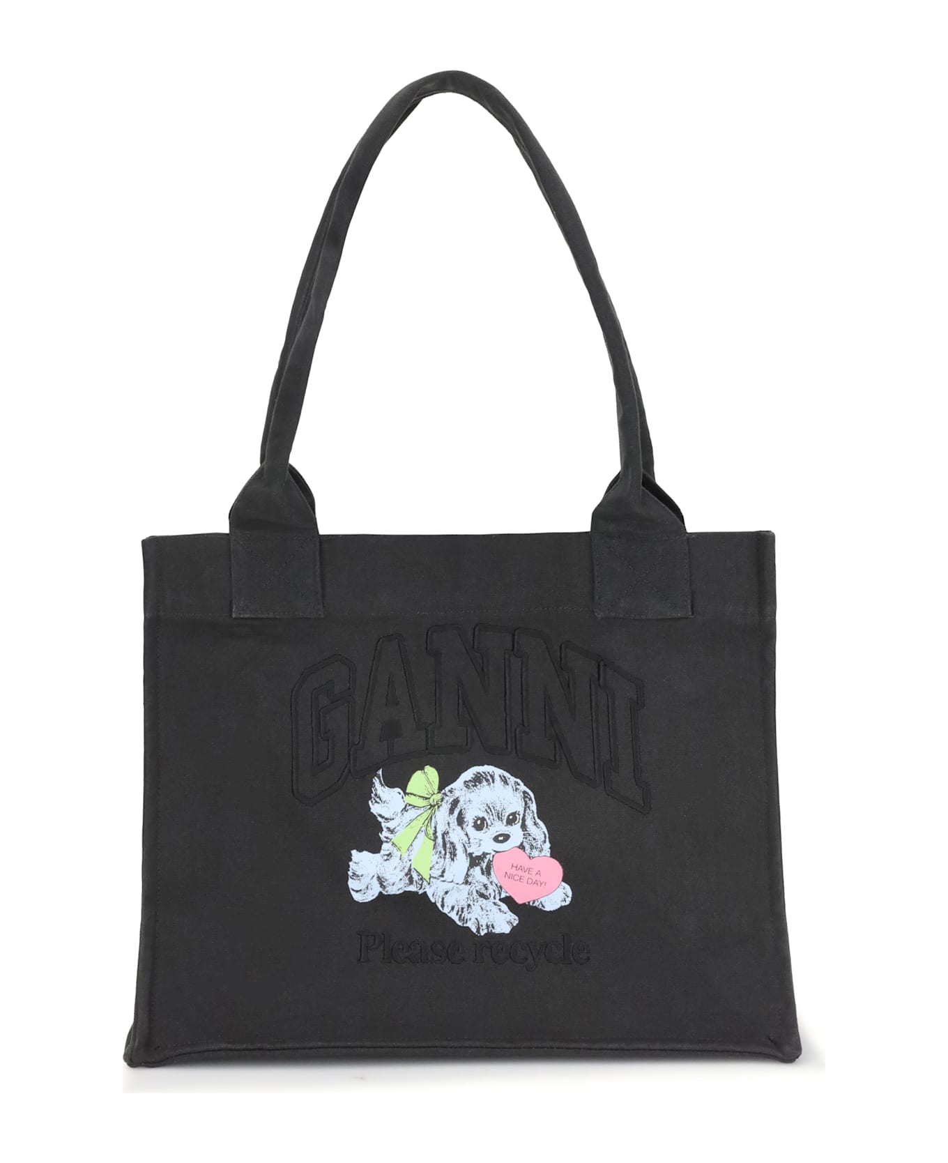 Ganni Large Easy Shopper Pocket Dog Print - GREY