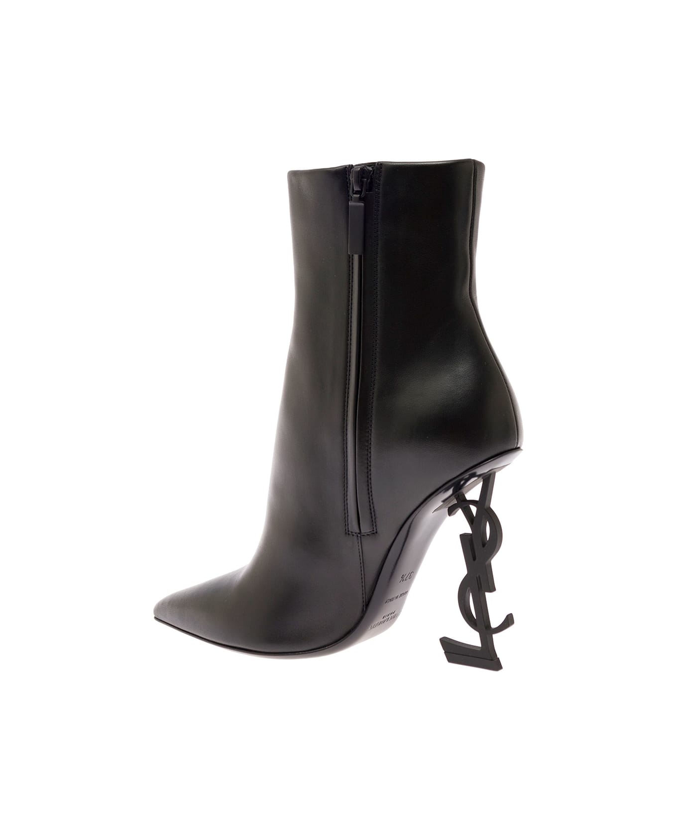 Saint Laurent 'opyum' Black Boots With Cassandre Heel In Leather Woman - Black ブーツ