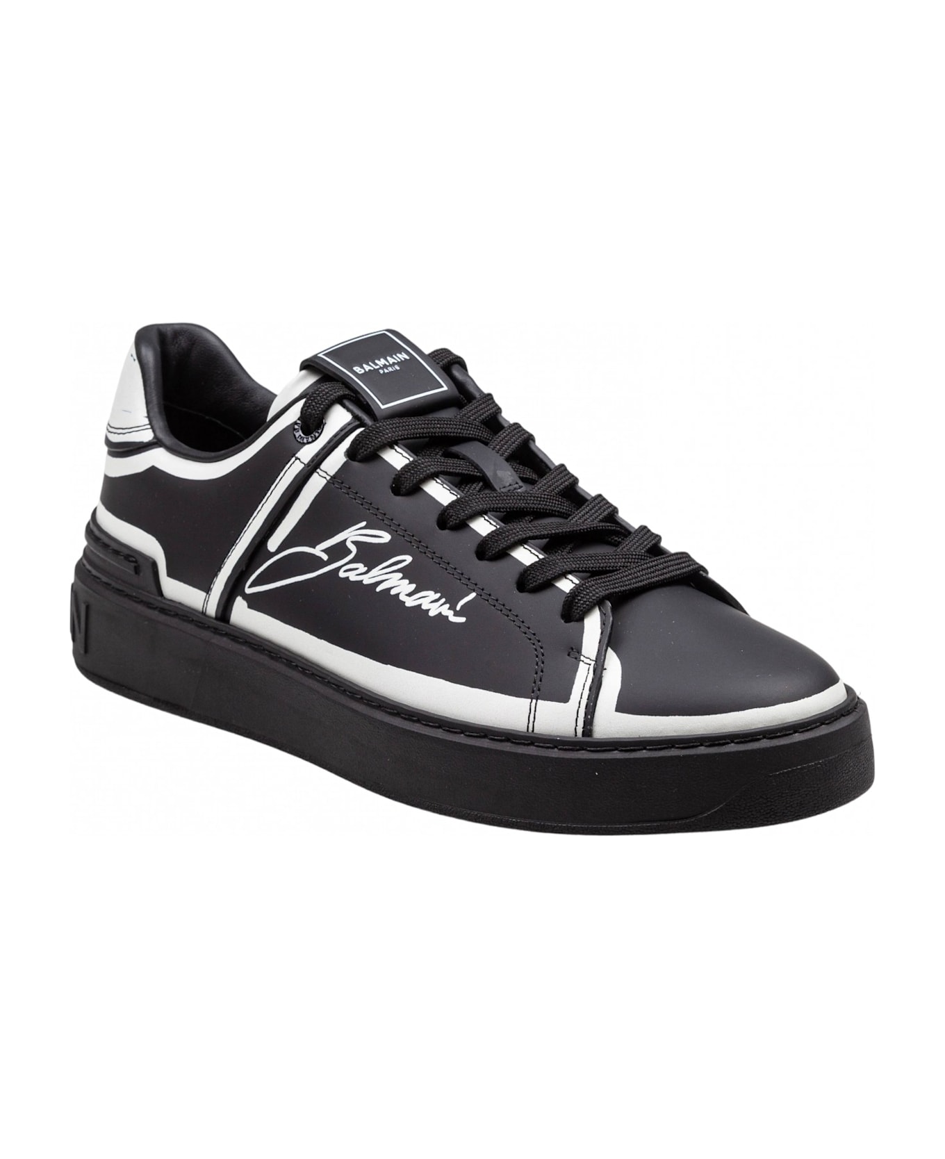 Balmain B-court Sneakers In Leather With "je T'aime" Print Color Black - Noir/Blanc