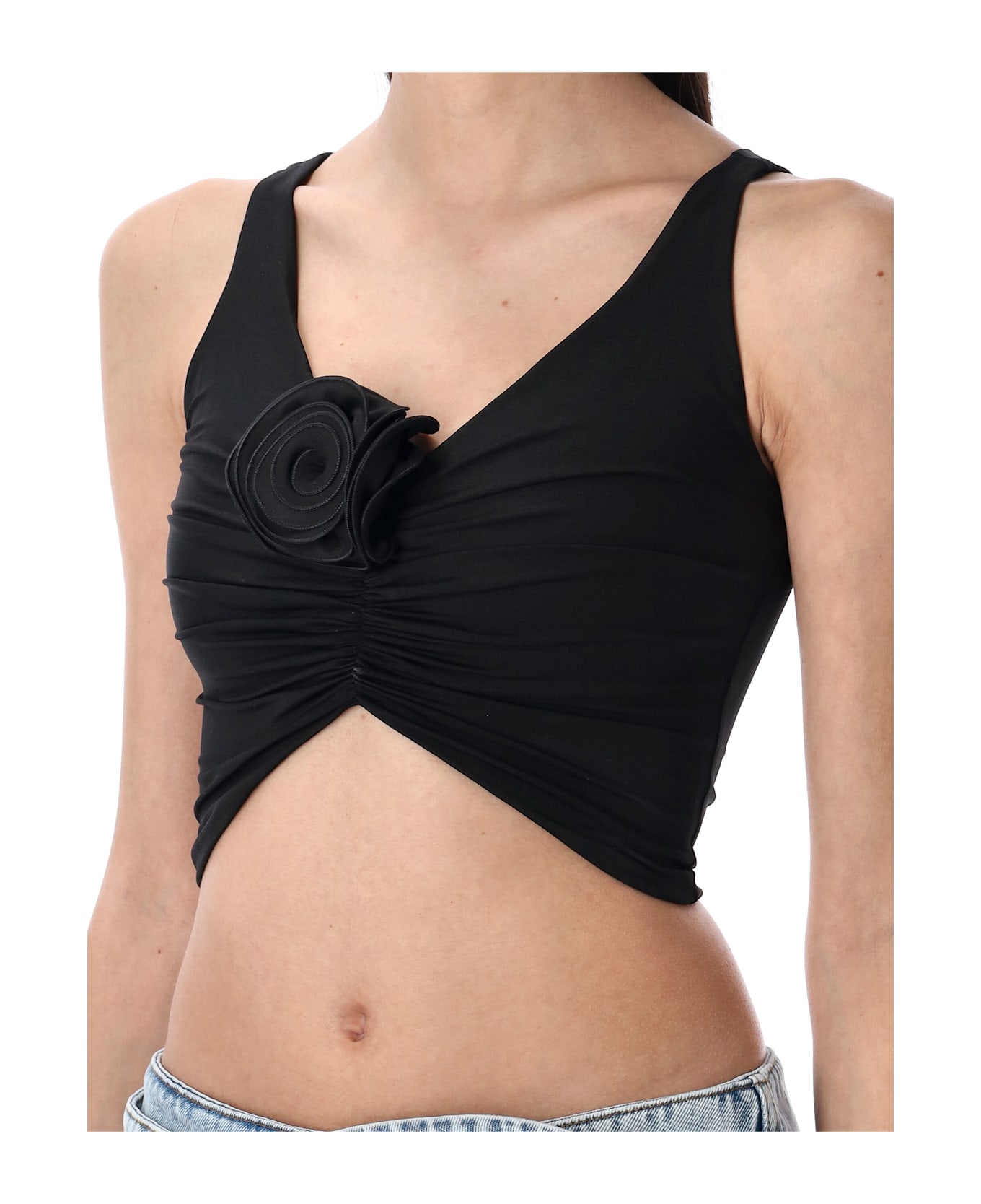 Magda Butrym Ruched Flower Top - BLACK