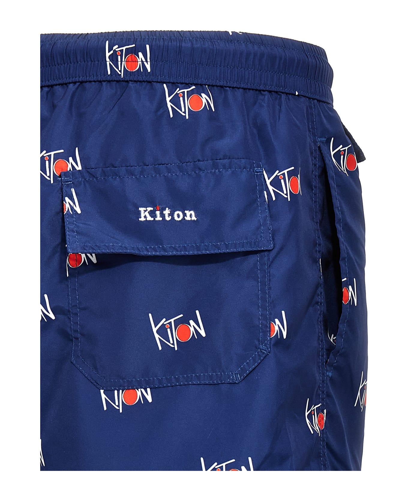 Kiton Logo Print Swim Shorts - Blue