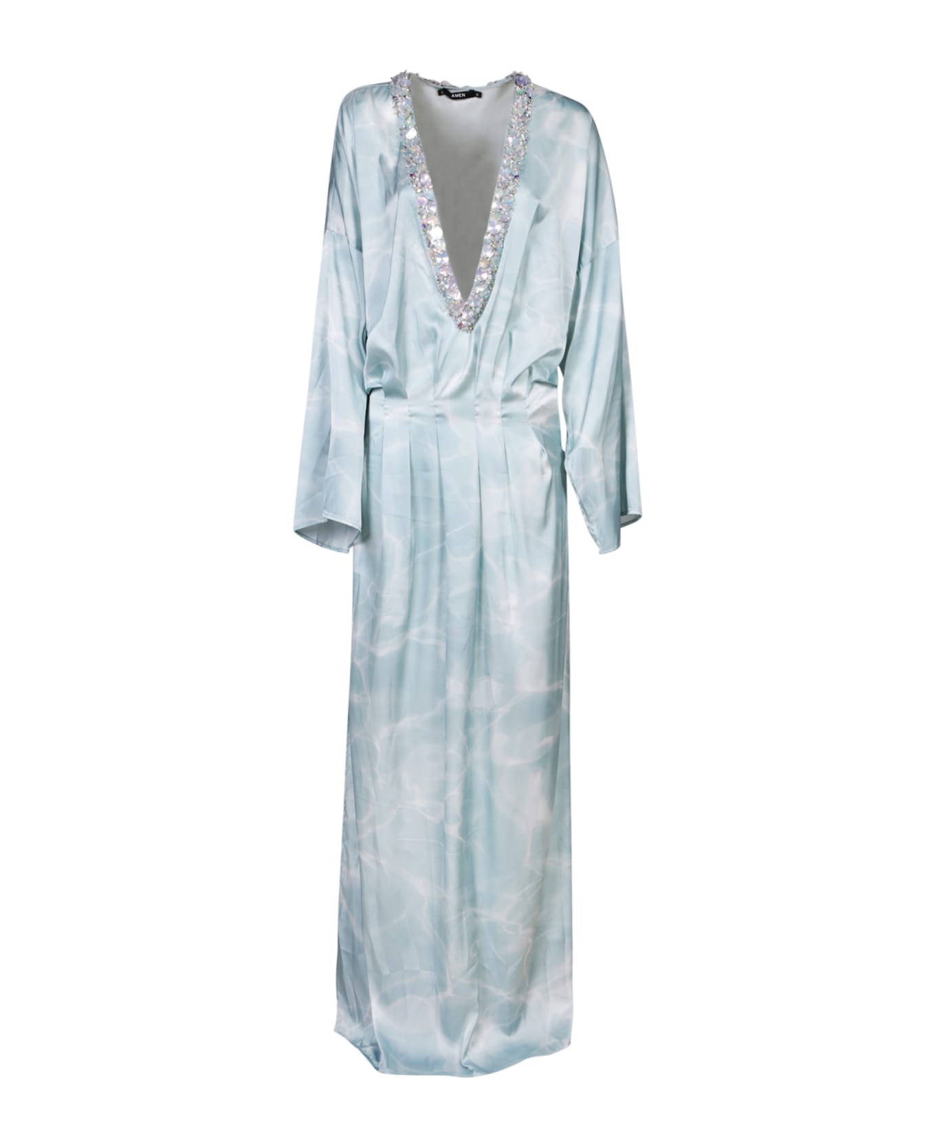 Amen Light Blue Marble Satin Kaftan Dress - Blue ワンピース＆ドレス