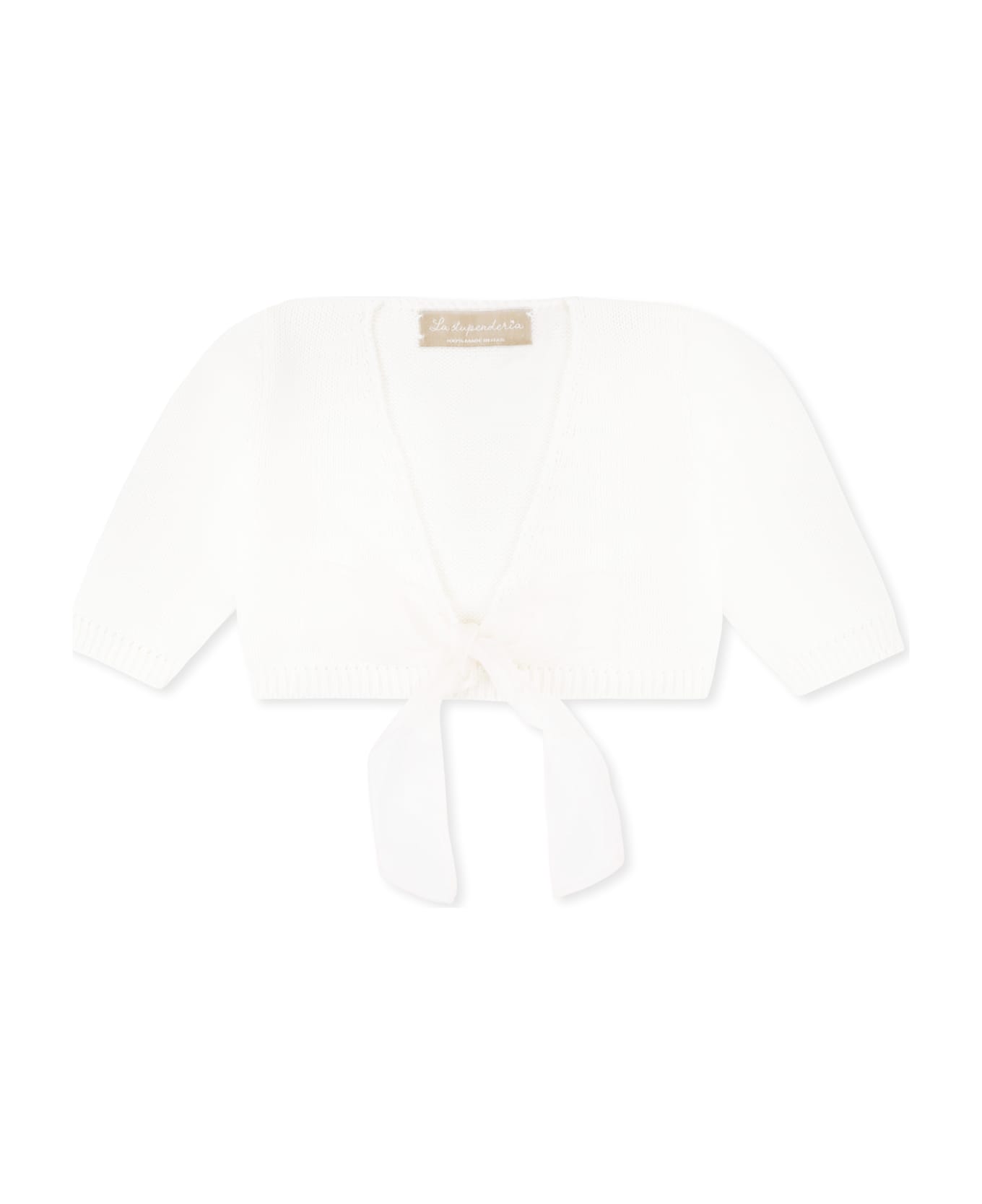 La stupenderia Ivory Cardigan For Baby Girl With Bow - Ivory