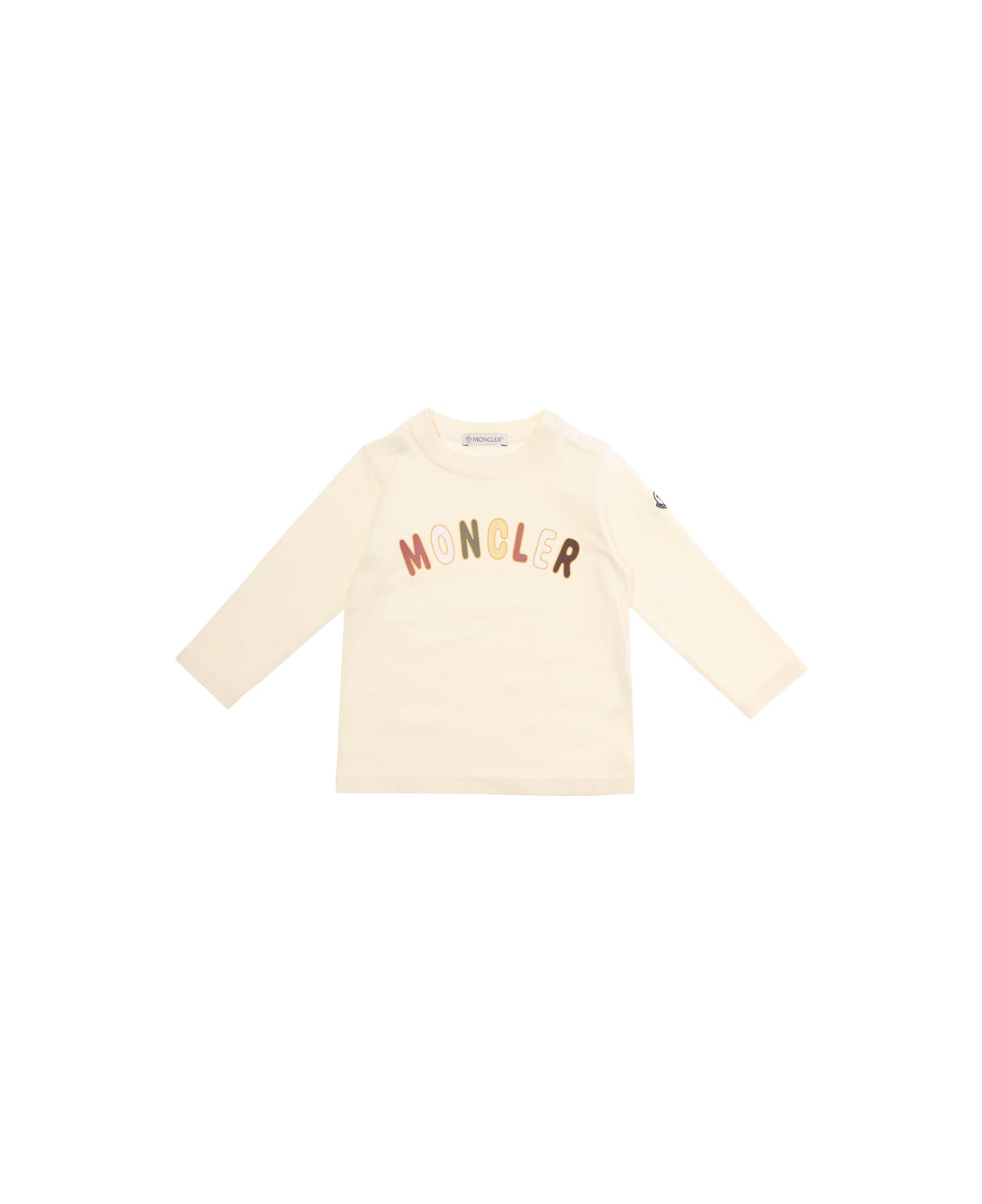 Moncler White Long Sleeve T-shirt With Logo Print In Stretch Cotton Baby - White