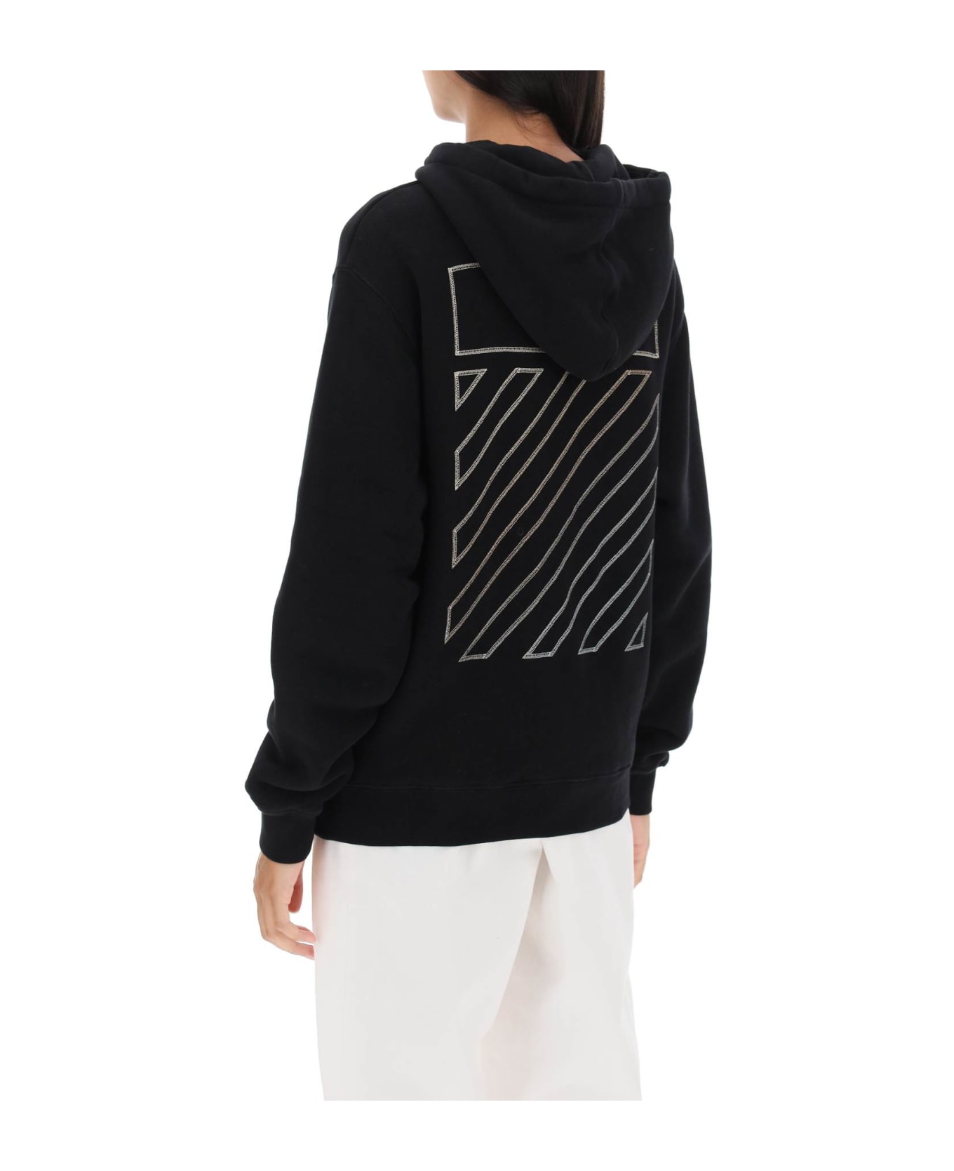 Off-White Hoodie With Back Embroidery - BLACK BEIGE (Black)