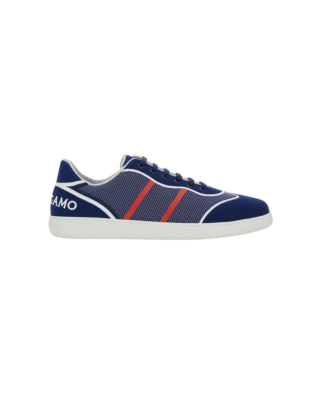 Ferragamo Blue Low Top Sneakers With Logo And Embroidery In Tech Fabric Man - Blu