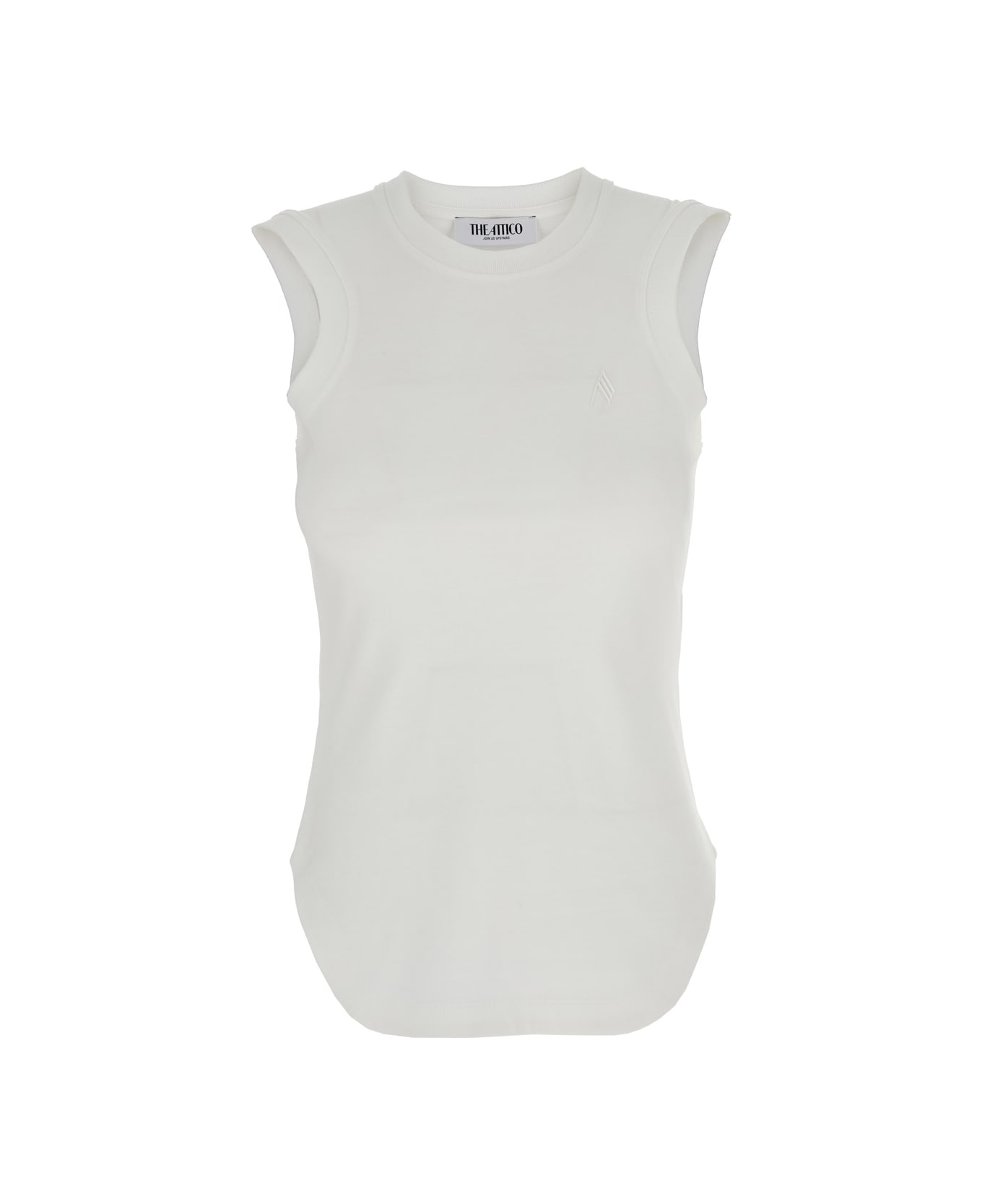 The Attico White Sleeveless Crewneck Top With Tonal Logo Embroidery On The Front In Cotton Woman - White