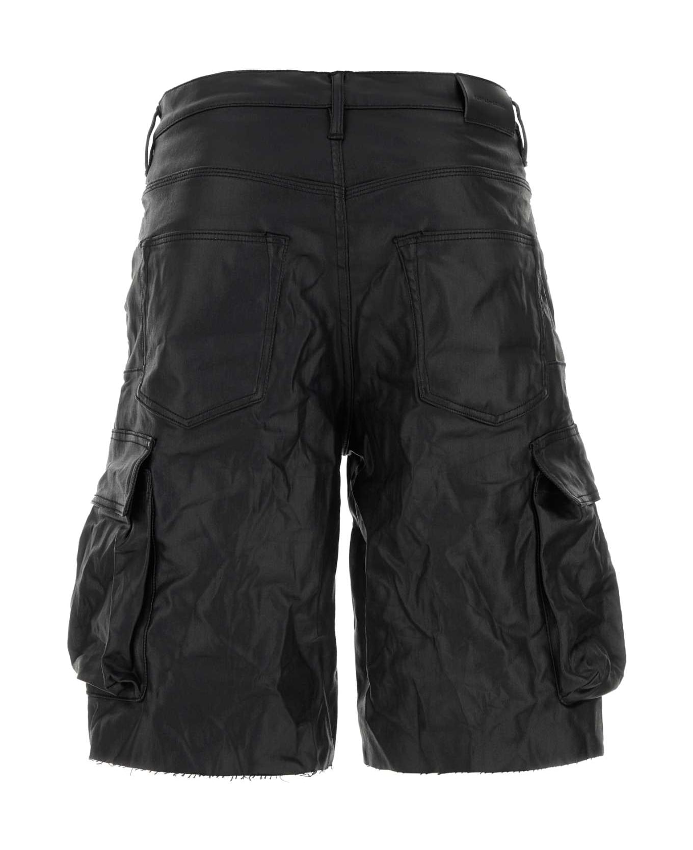 Purple Brand Black Stretch Synthetic Leather P022 Bermuda Shorts - BLACK