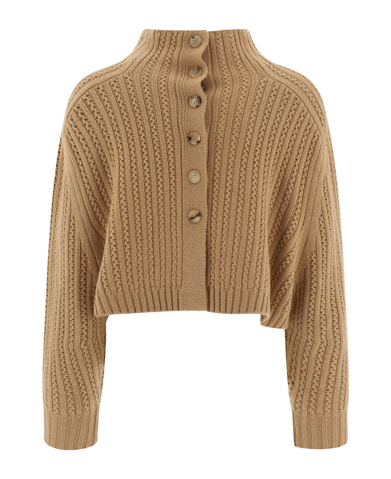 Max Mara Hodeida High Neck Cropped Cardigan - Cammello