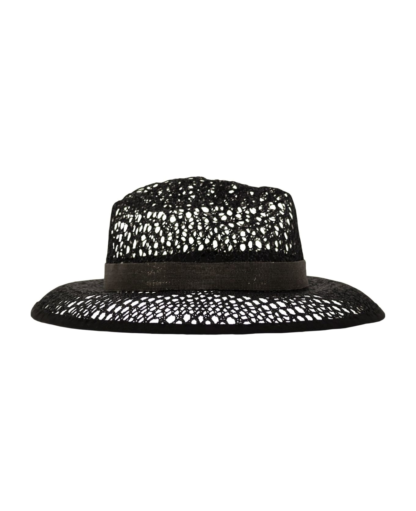 Brunello Cucinelli Straw Hat With Precious Band - Black