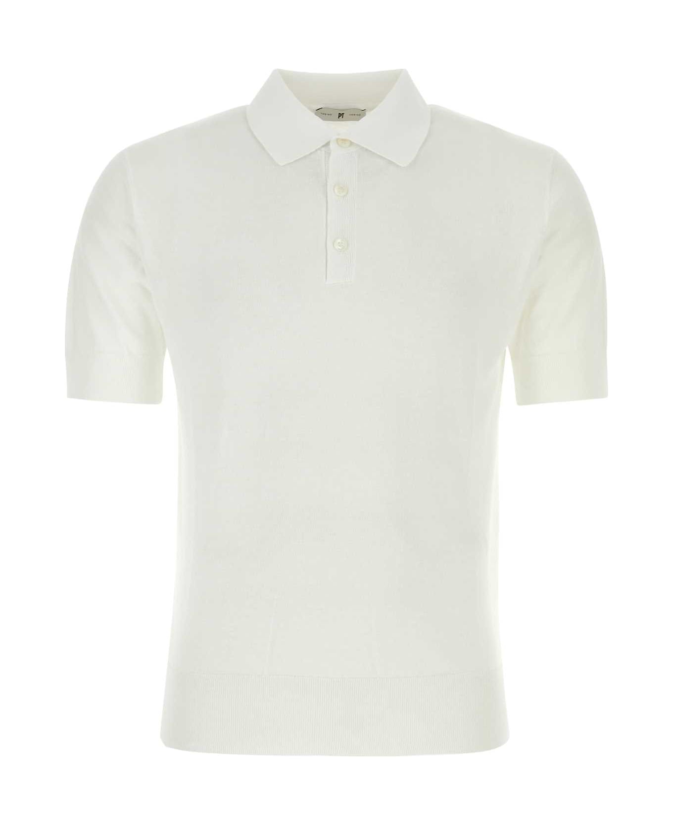 PT01 White Cotton Polo Shirt - BIANCO