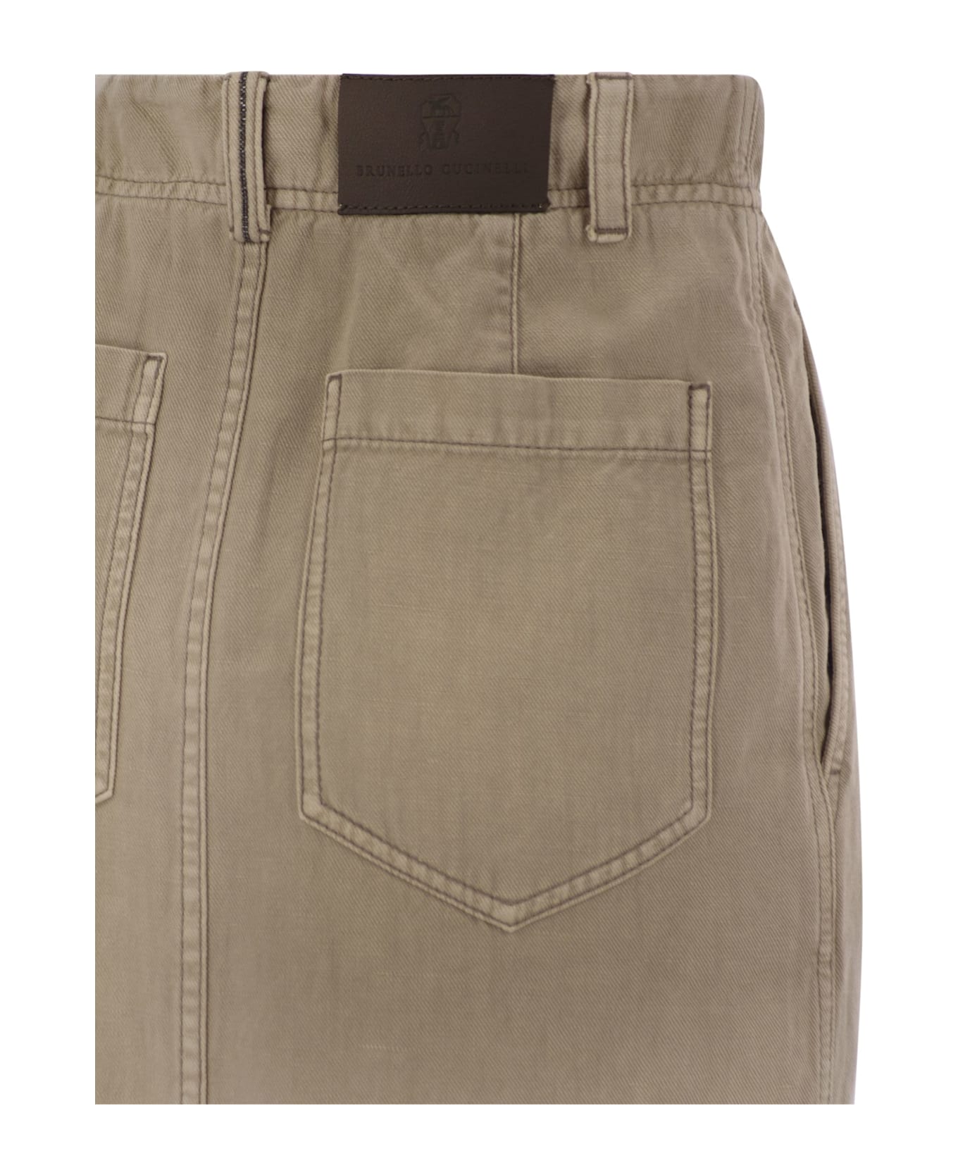 Brunello Cucinelli Chino Skirt In Garment-dyed Cotton And Linen Cover - Beige