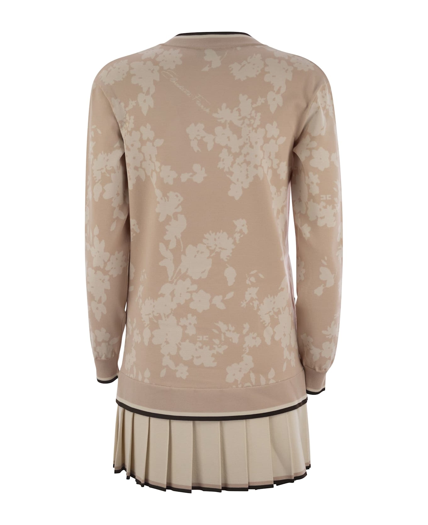 Elisabetta Franchi Knitted Dress In Floral Jacquard - Nude/butter