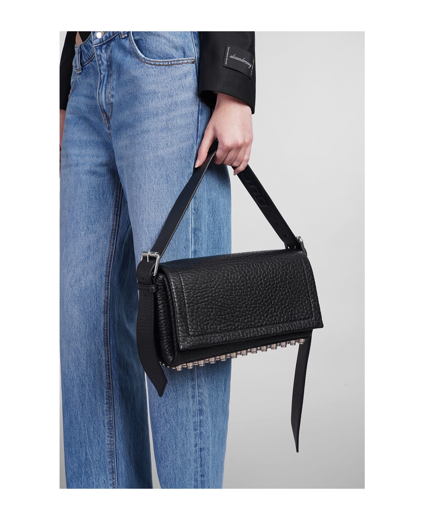 Alexander Wang Medium Flap Shoulder Bag In Black Leather - Black