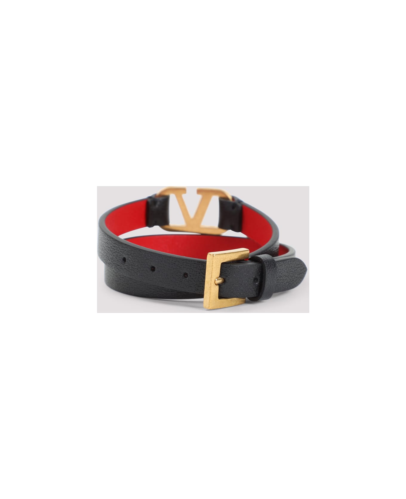 Valentino Garavani Double Leather Bracelet - Sm Nero Rouge Pur
