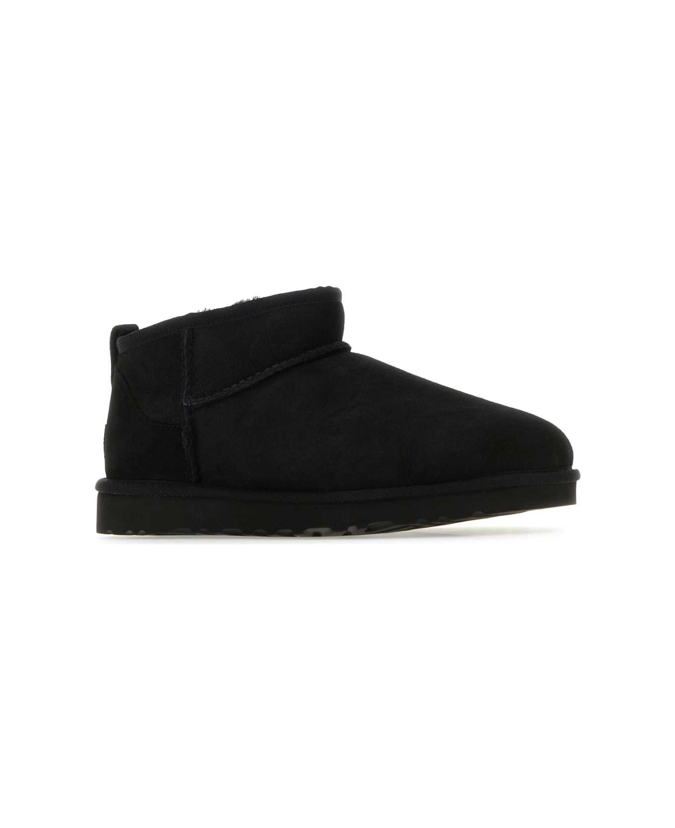UGG Black Suede Classic Ultra Mini Ankle Boots - Black