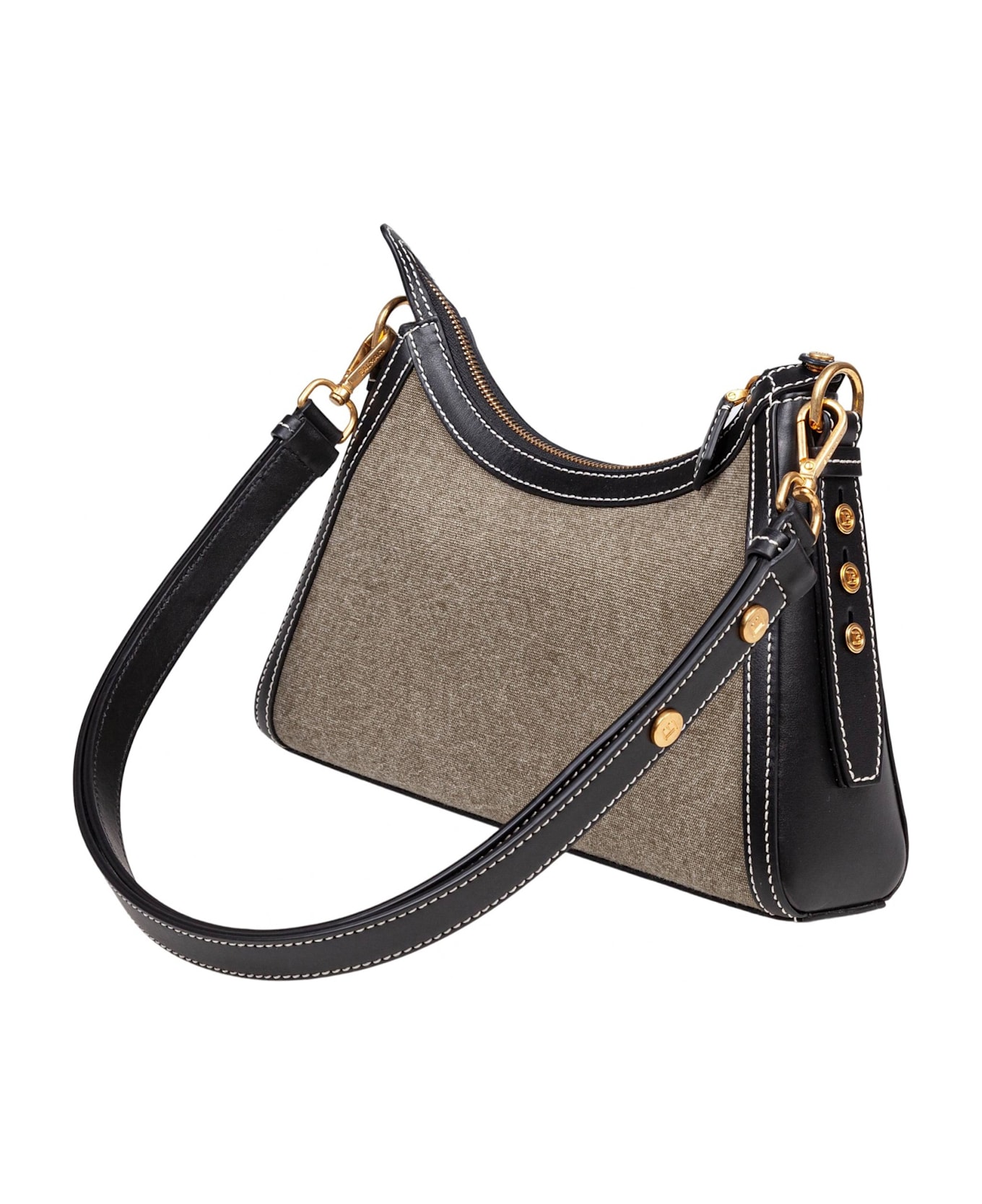 Balmain Borsa B-buzz Hobo In Tele E Pelle Colore Kaki E Noir - kaki/noir
