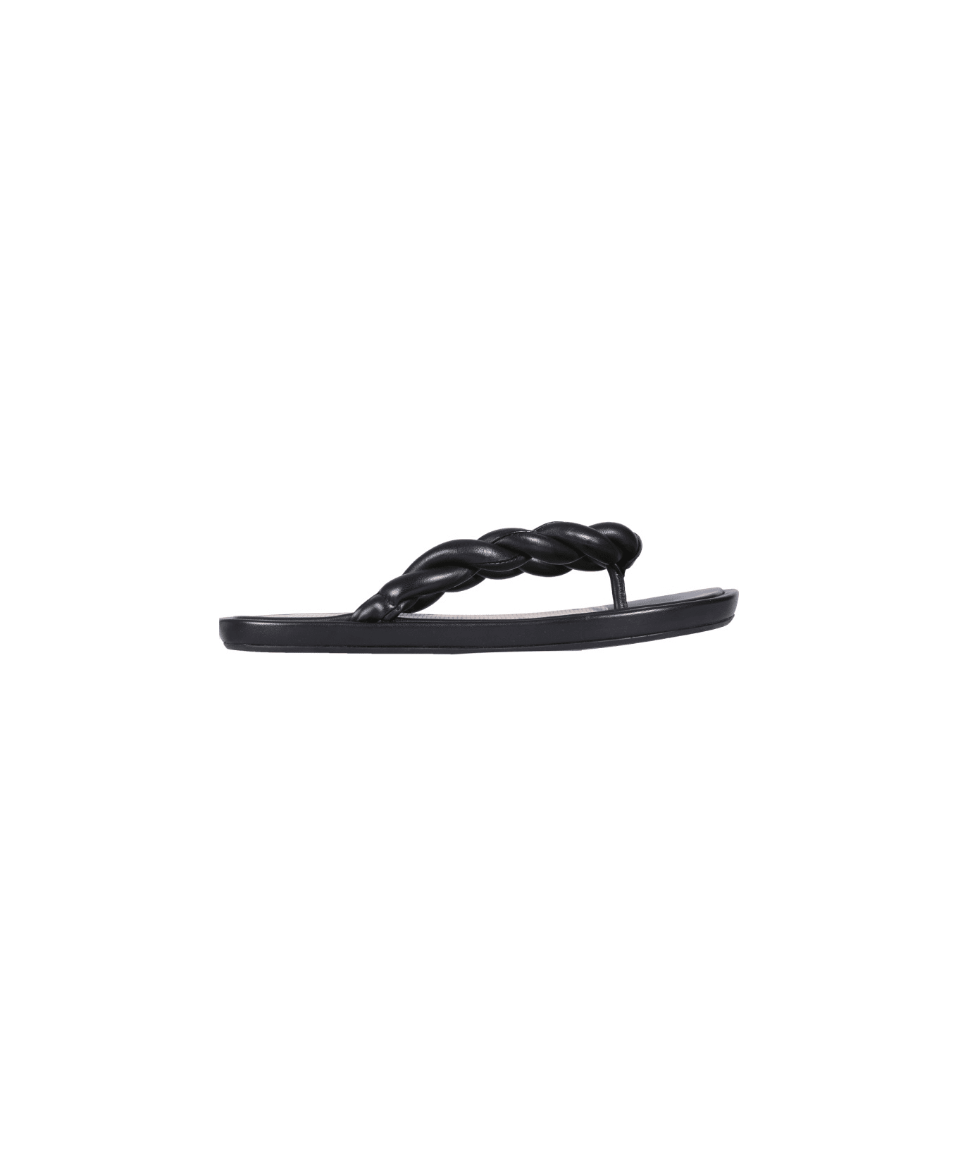 RED Valentino Leather Slide Sandals - BLACK サンダル