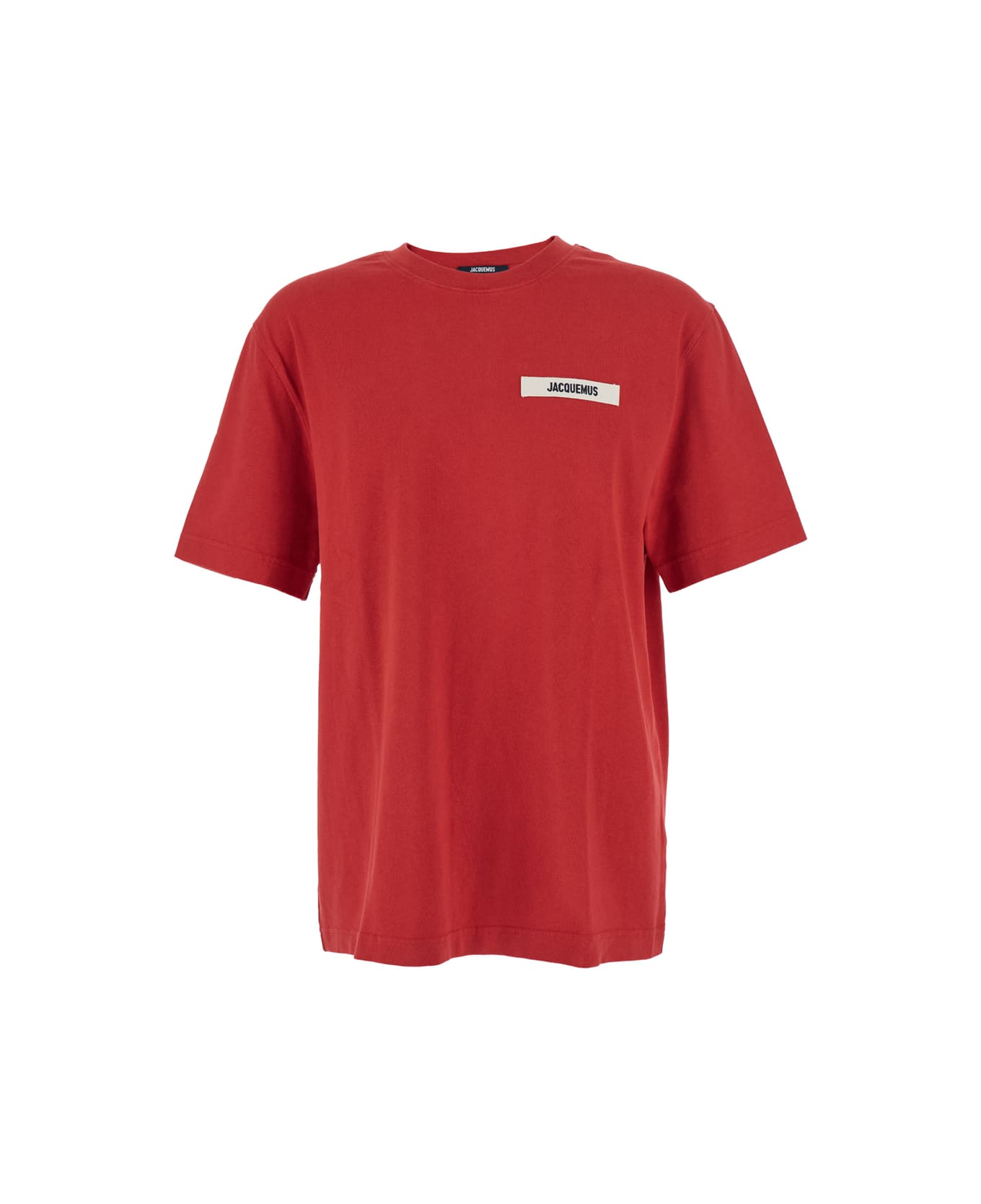 Jacquemus 
le T-shirt Gros Grain
 Red T-shirt With Logo Patch On The Front In Cotton Man - Red