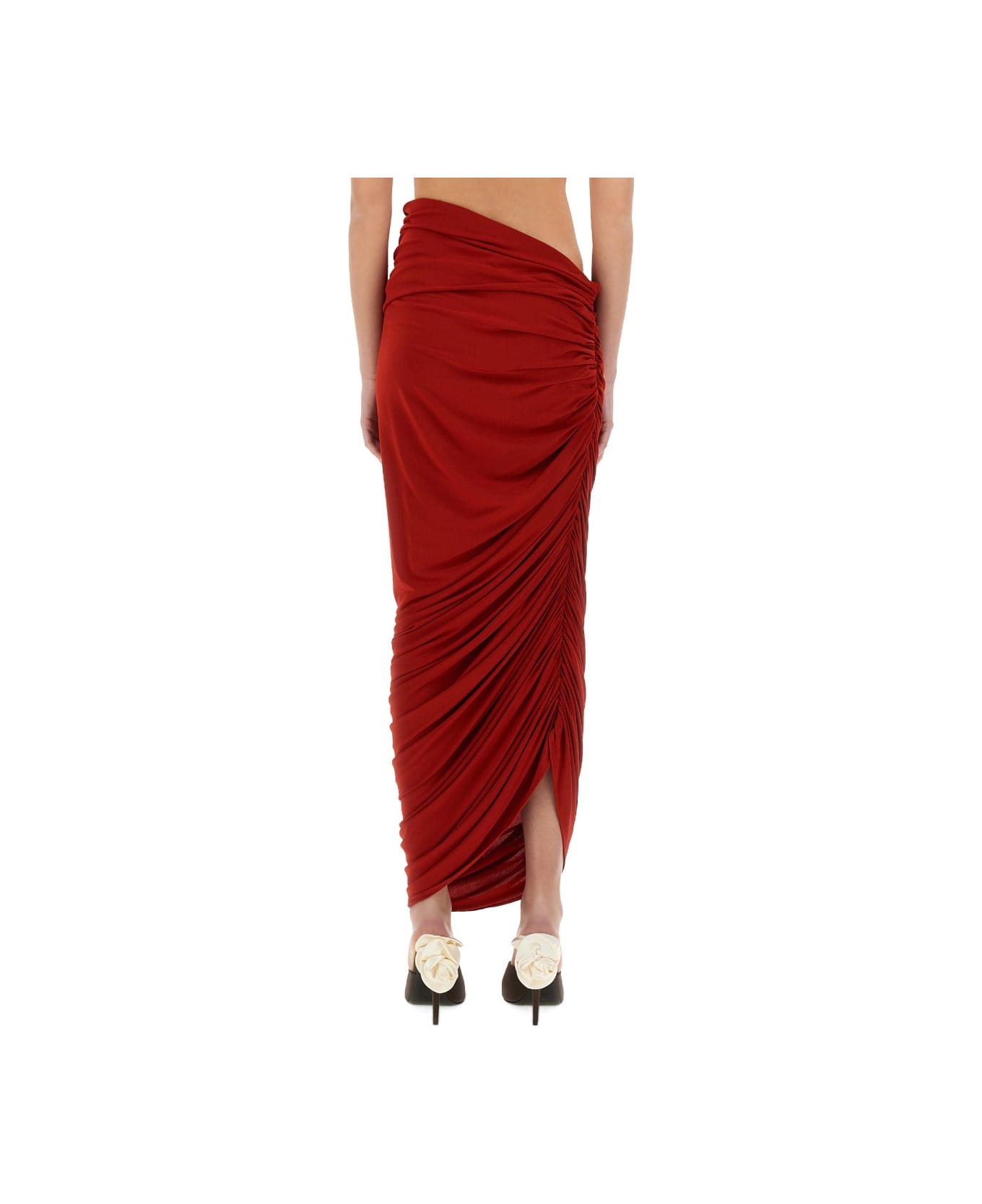 Magda Butrym Asymmetrical Draped Midi Skirt - RED
