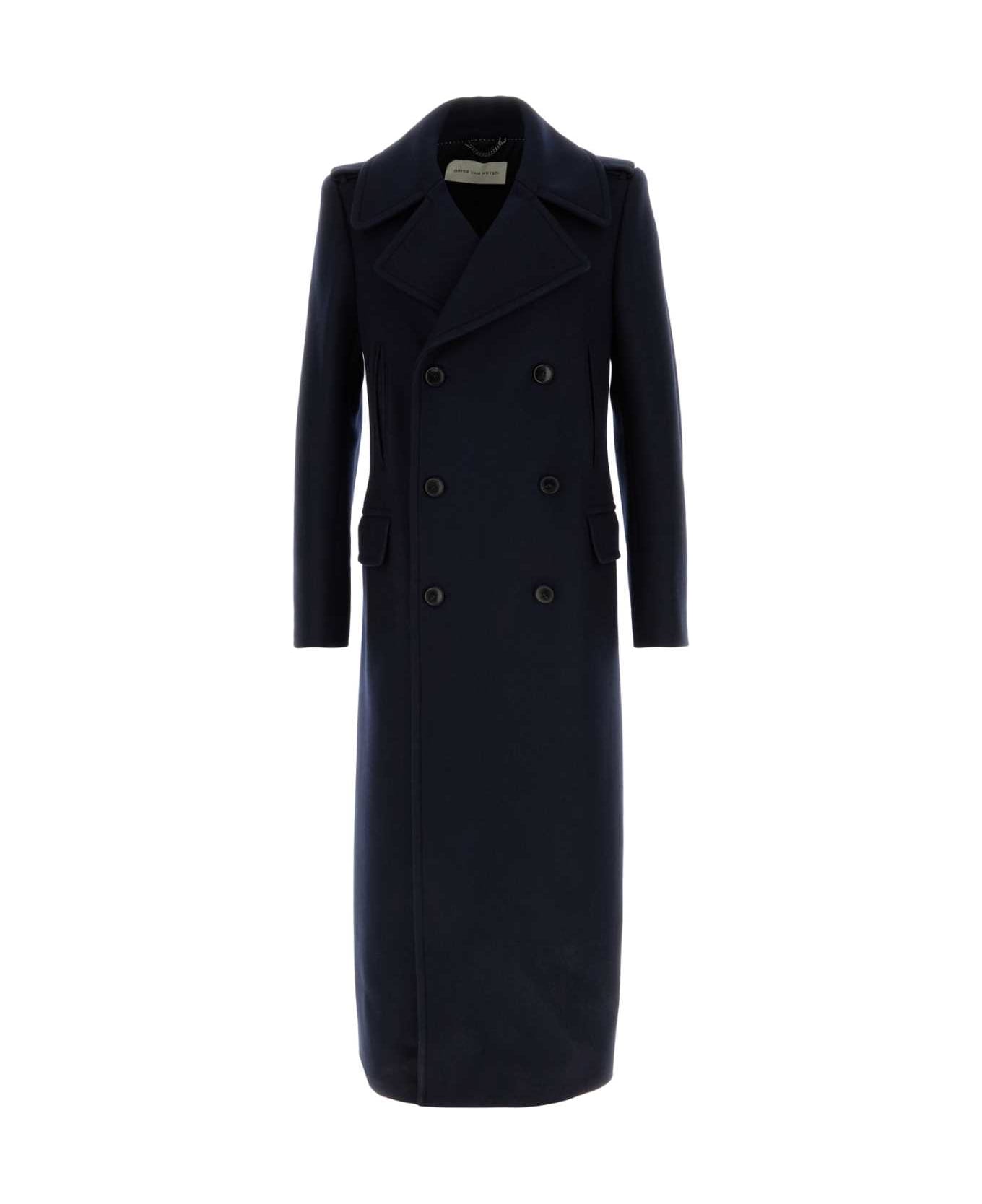 Dries Van Noten Navy Blue Wool Blend Rafaell Coat - NAVY