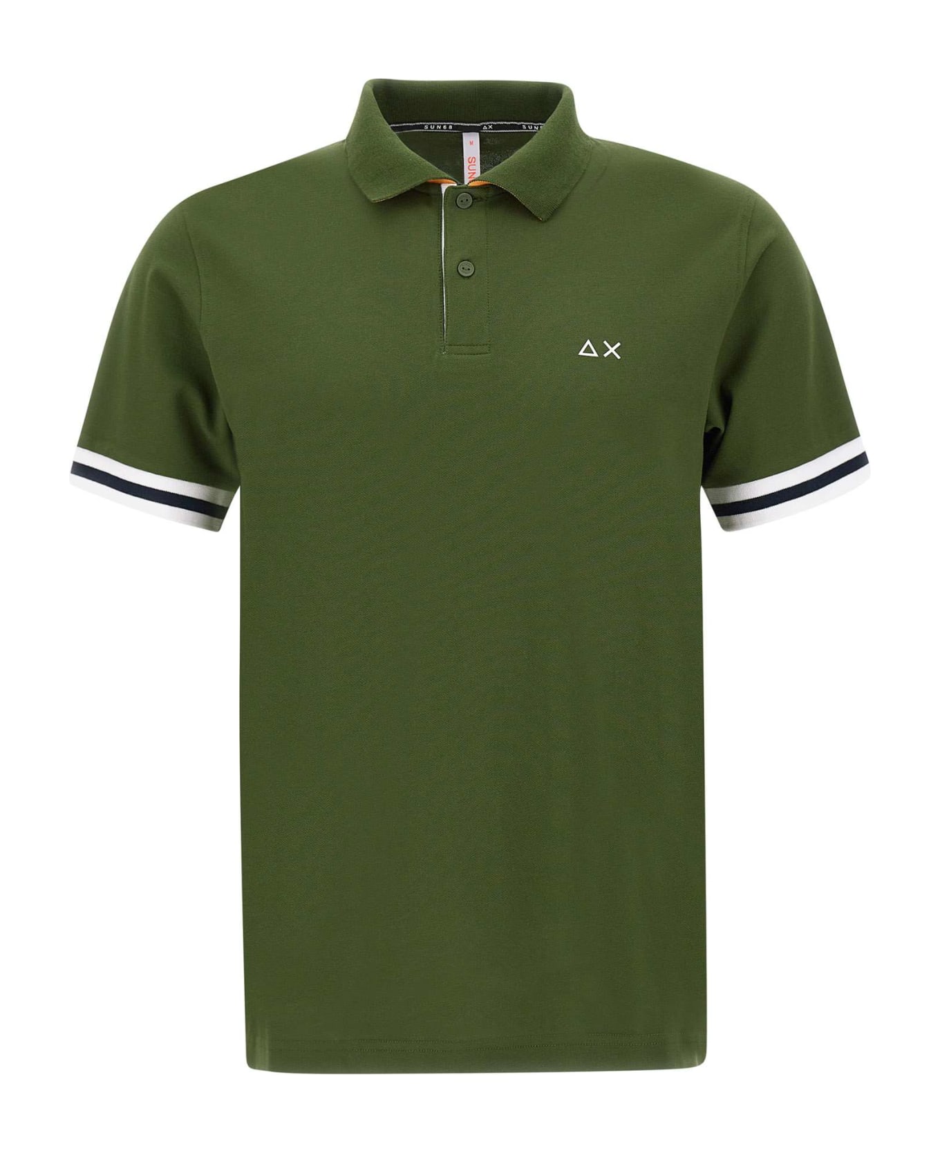 Sun 68 "stripes" Cotton Polo Shirt - GREEN