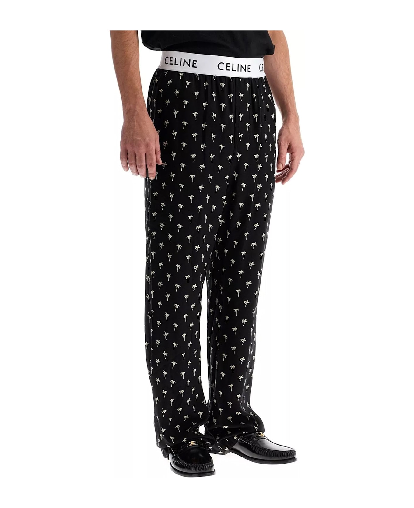Celine Mini Palm Tree Pajama Pants - Black