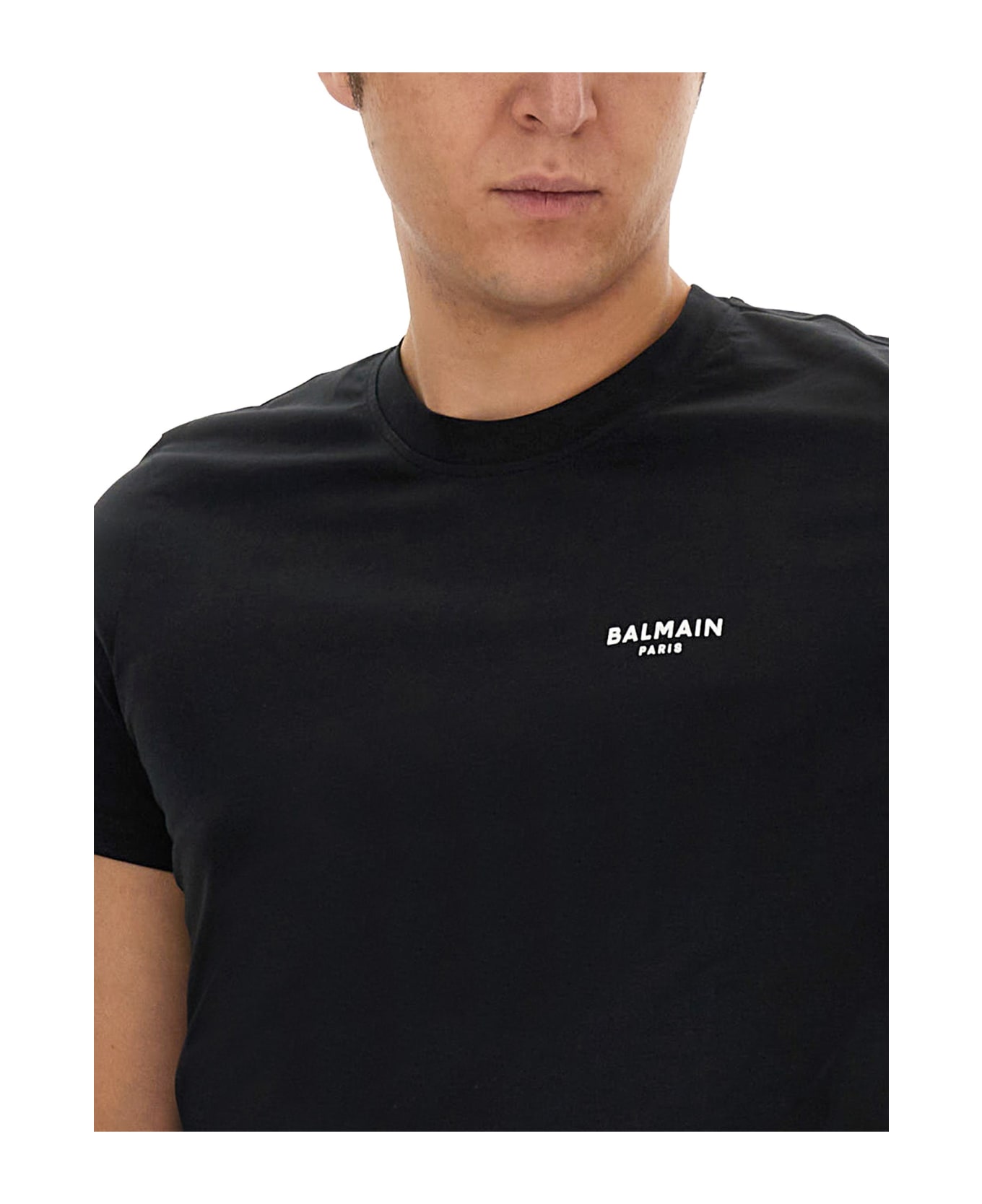 Balmain Flocked Logo T-shirt - NERO BIANCO シャツ