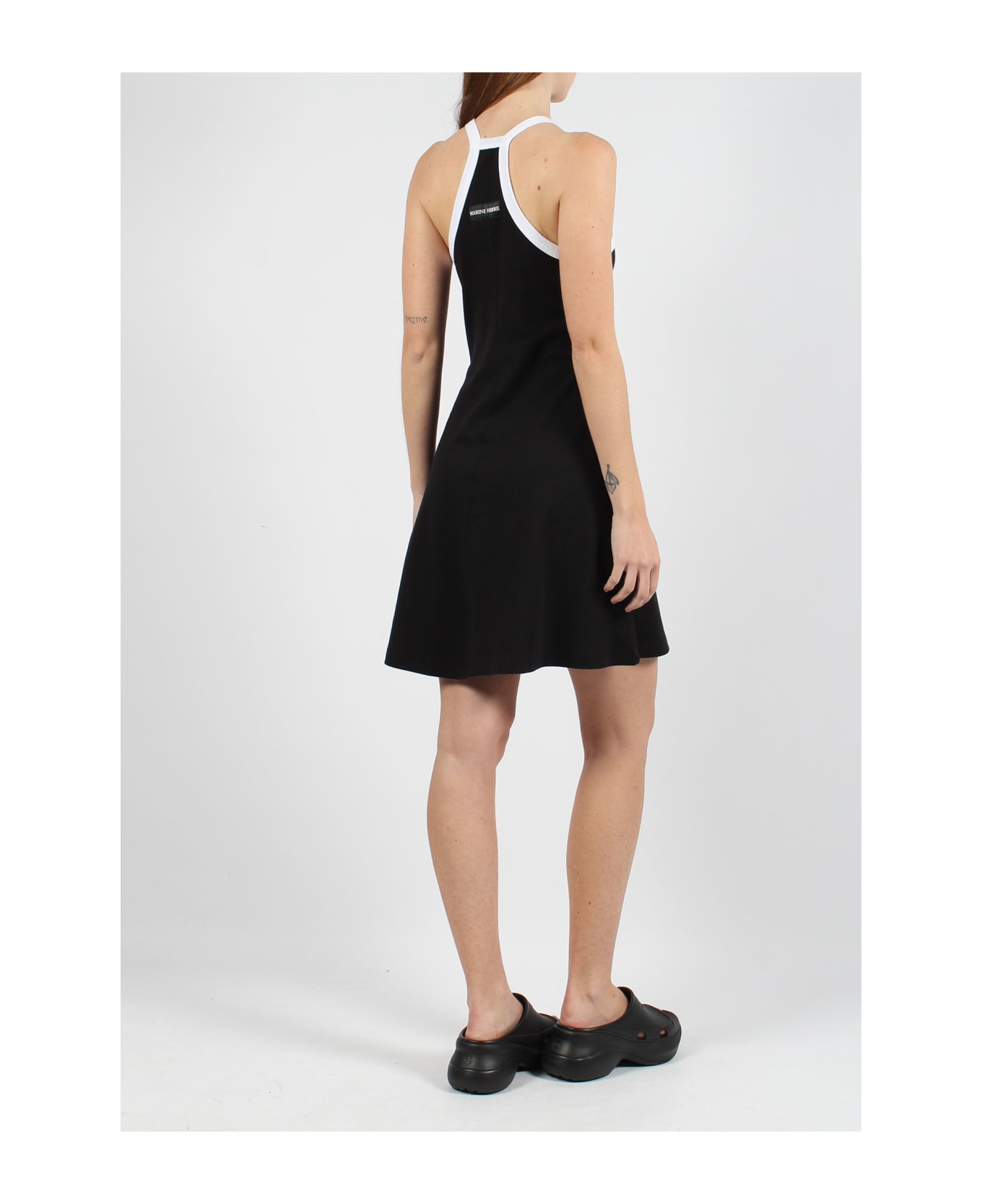 Marine Serre Organic Cotton Rib Flared Dress - Black ワンピース＆ドレス